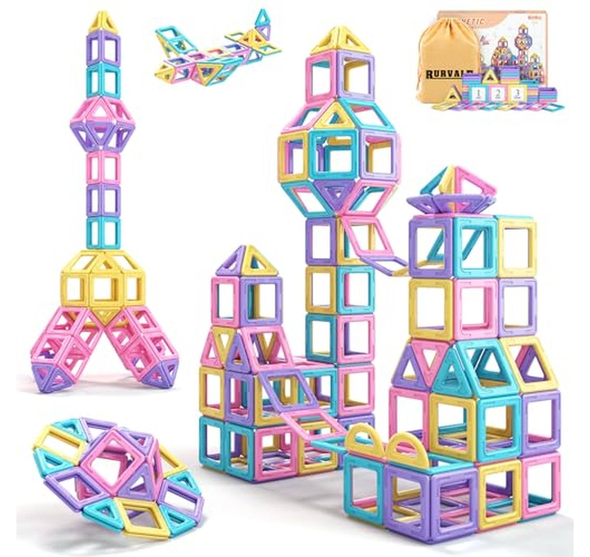 44 Piece Magnetic Tiles STEM Building Blocks Set