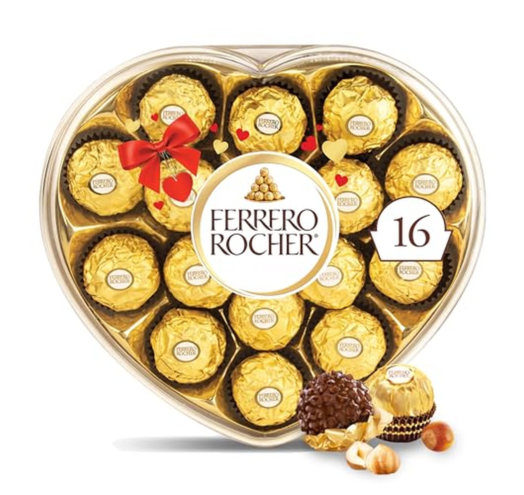 Ferrero Rocher Hazelnut Chocolate Valentine Heart Box, 16 Count