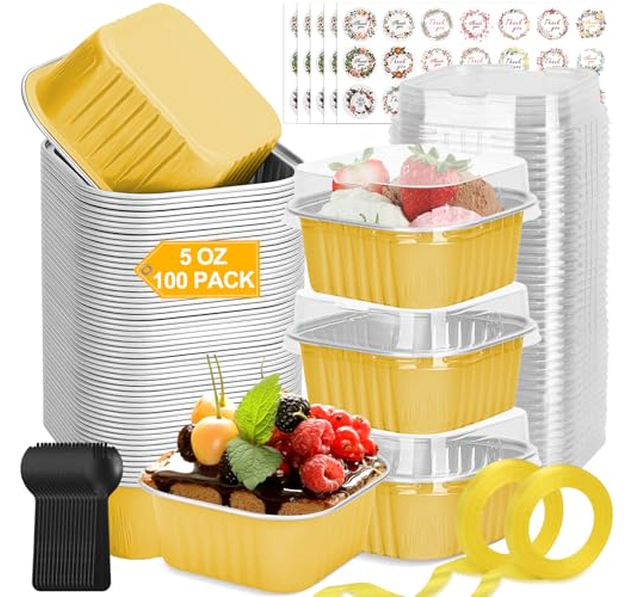 100 Pack 5oz Mini Aluminum Cake Pans with Lids