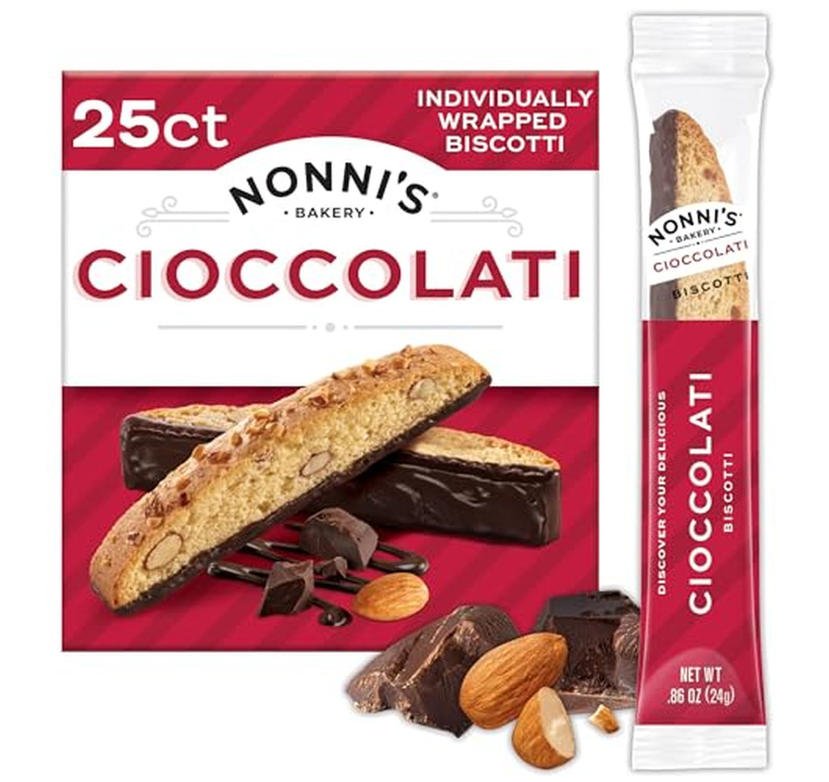 Nonni's Dark Chocolate Almond Biscotti Cookies 25 Count