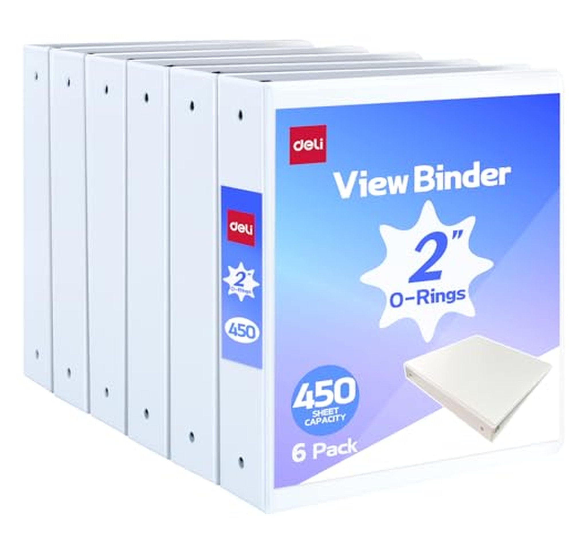 6 Pack 2-Inch 3 Ring Binders with Pockets