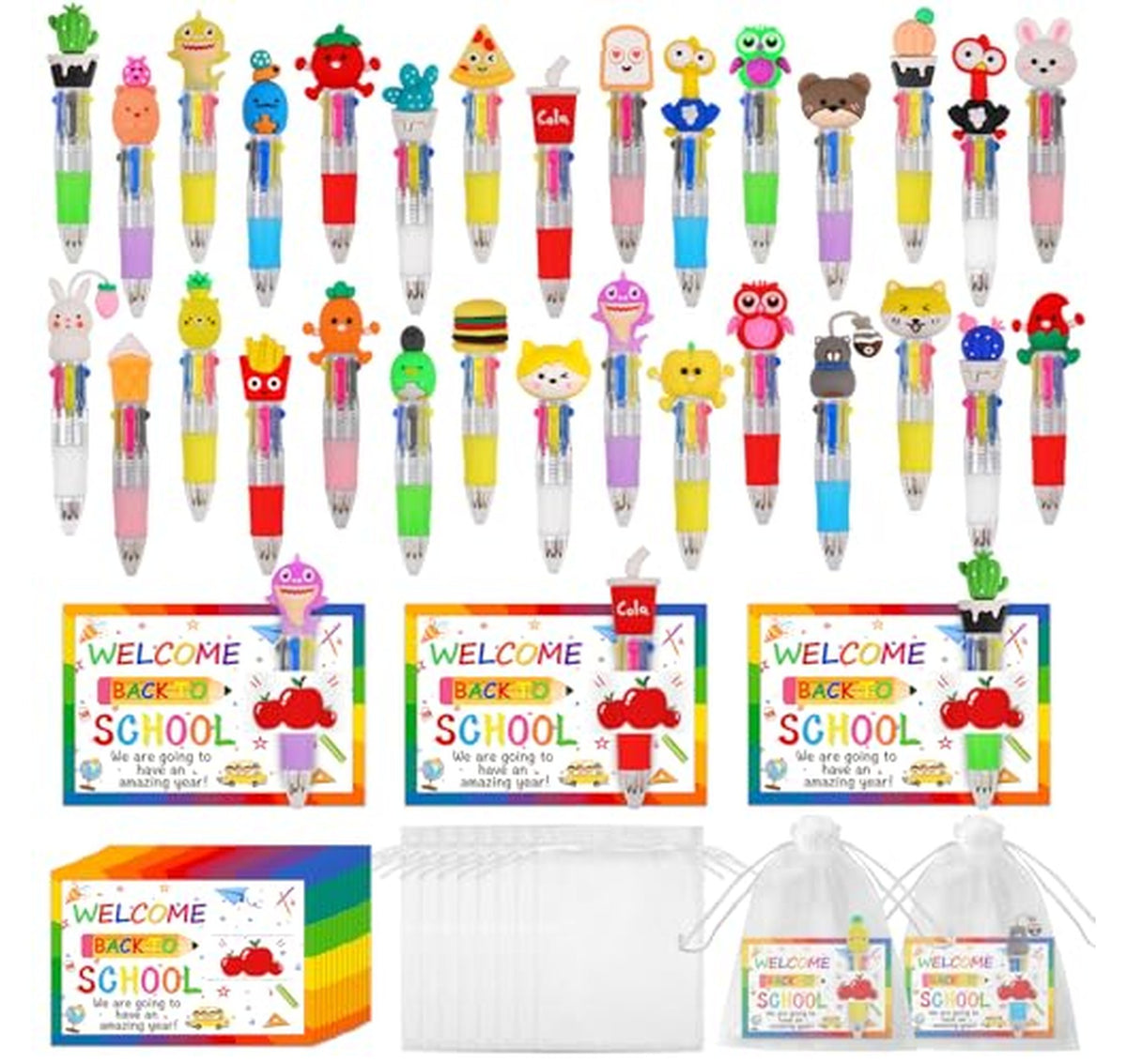 30 Pack Multicolor 4-in-1 Retractable Pens