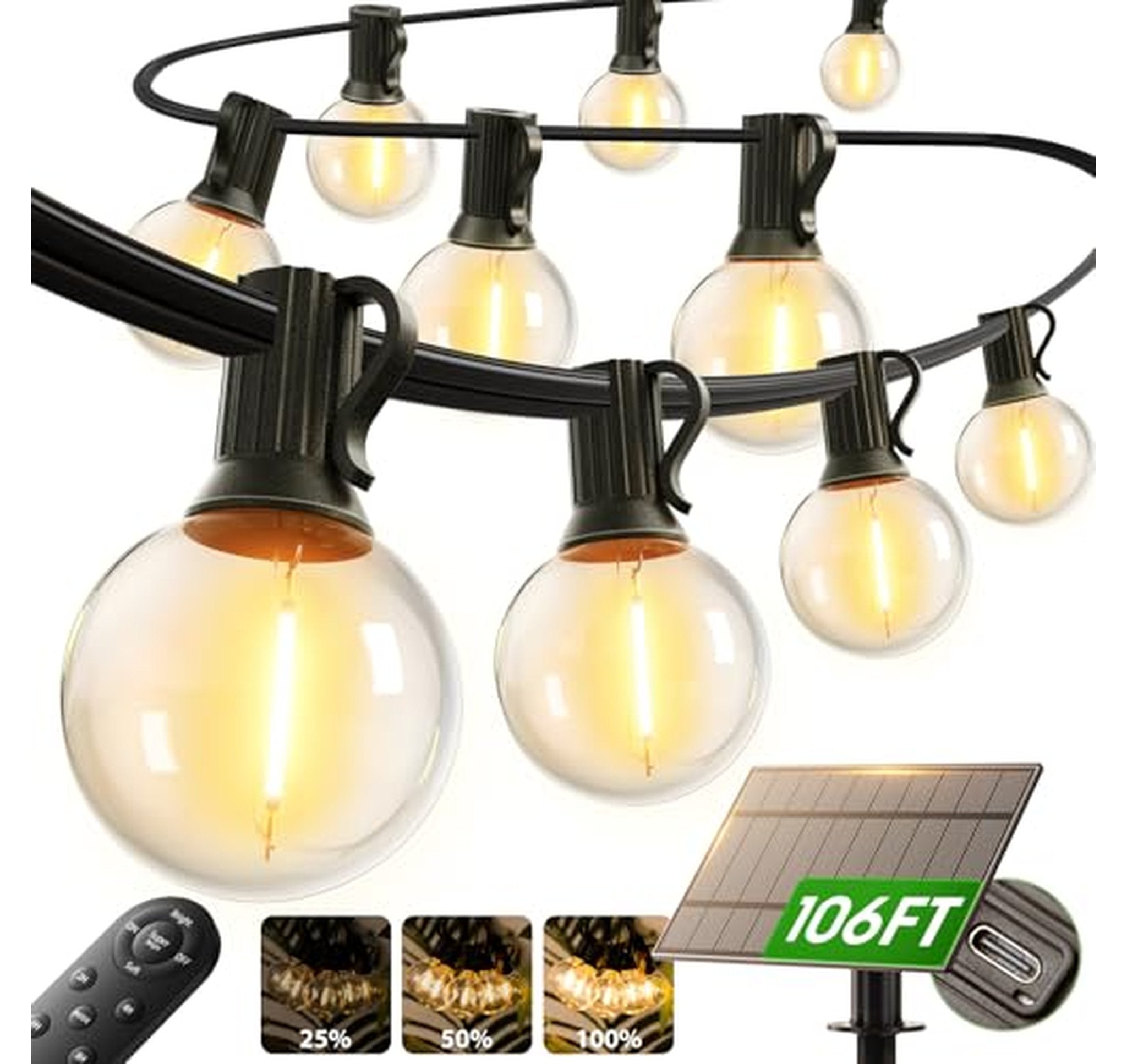 100FT Solar USB Outdoor String Lights with Remote