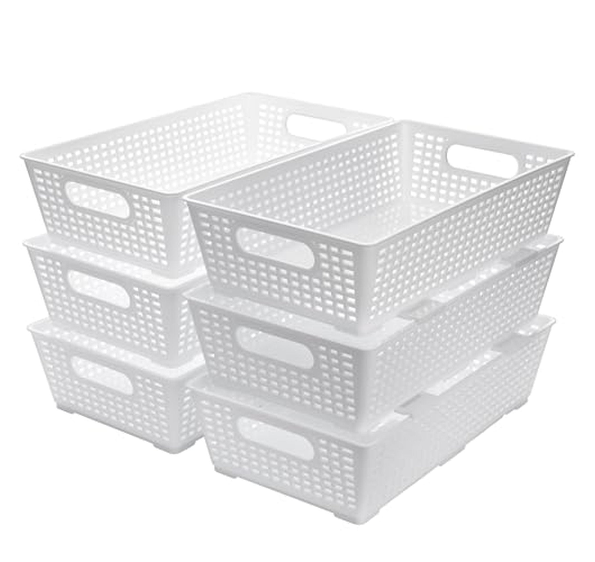 6 Pack Stackable Woven Plastic Storage Baskets