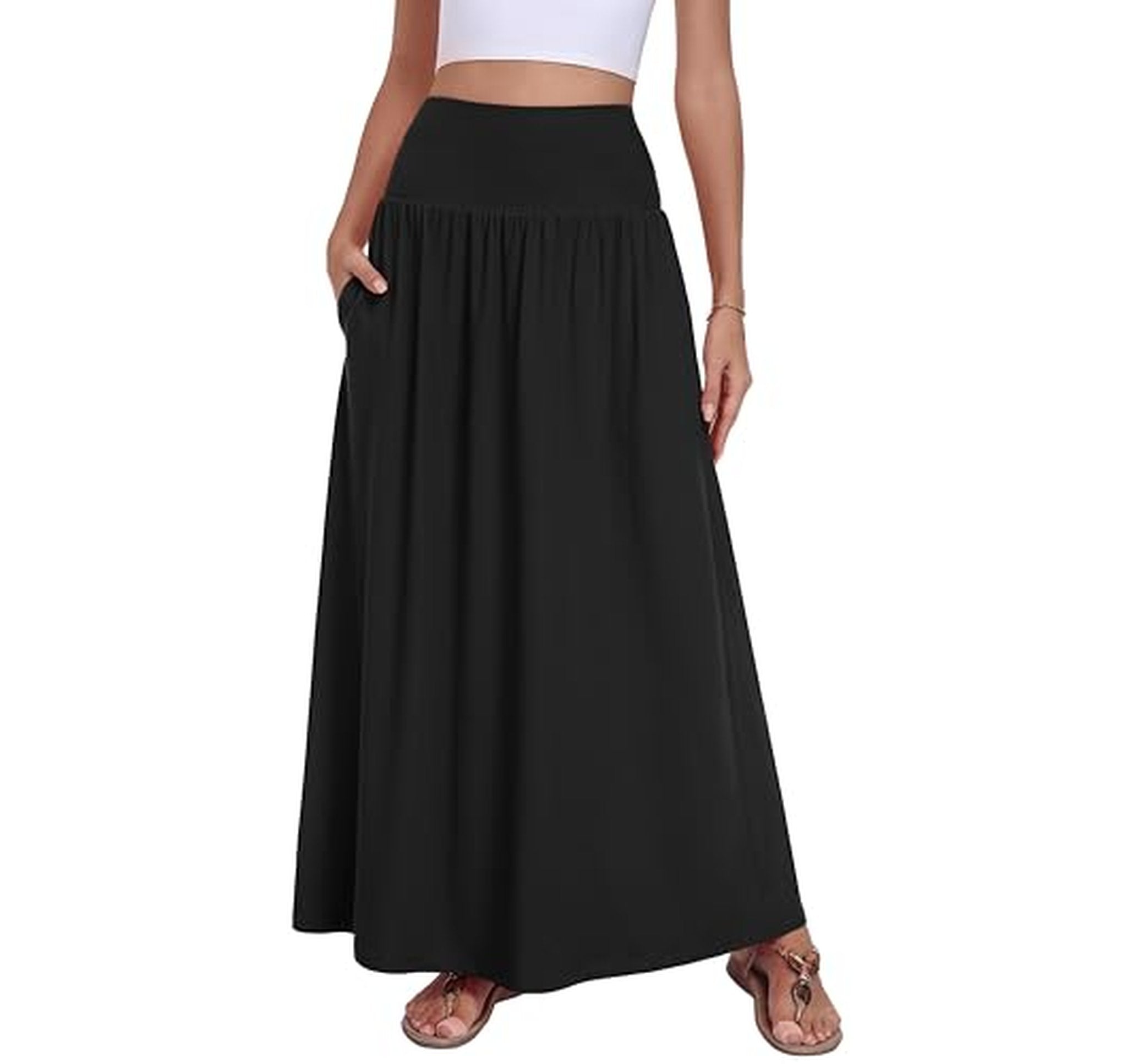 High Waisted Flowy Maxi Skirt with Pockets