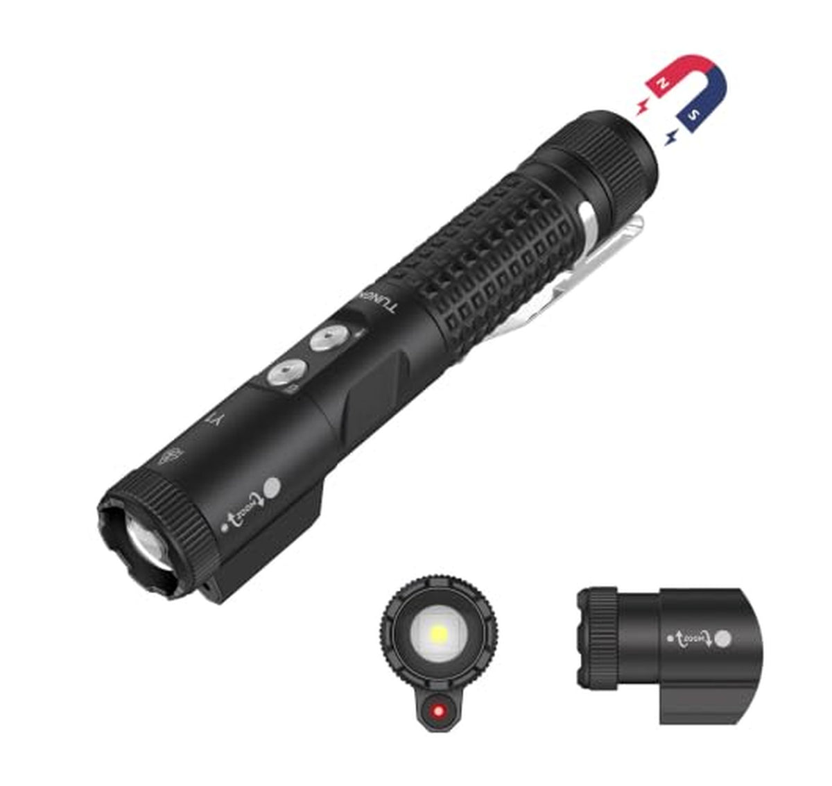 Rechargeable Zoomable EDC Flashlight with White Red Light
