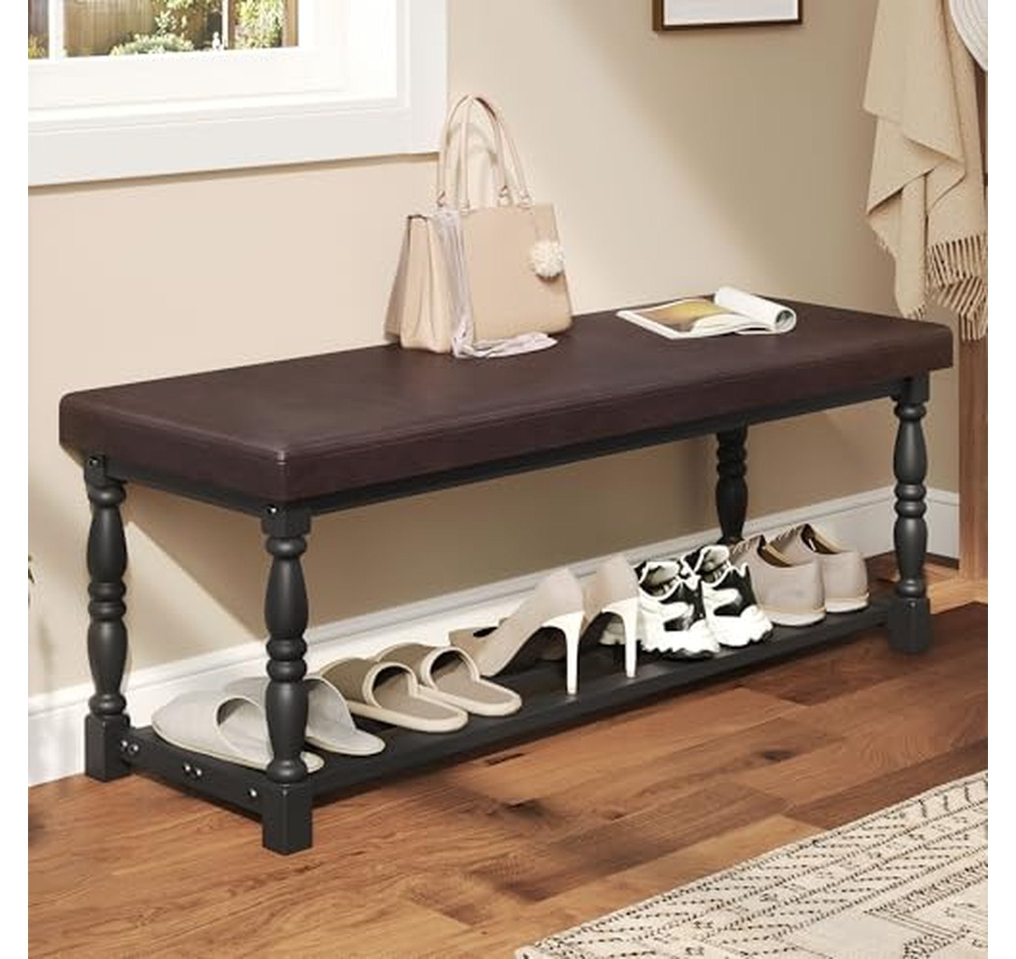48-Inch Entryway Storage Bench with Shoe Rack