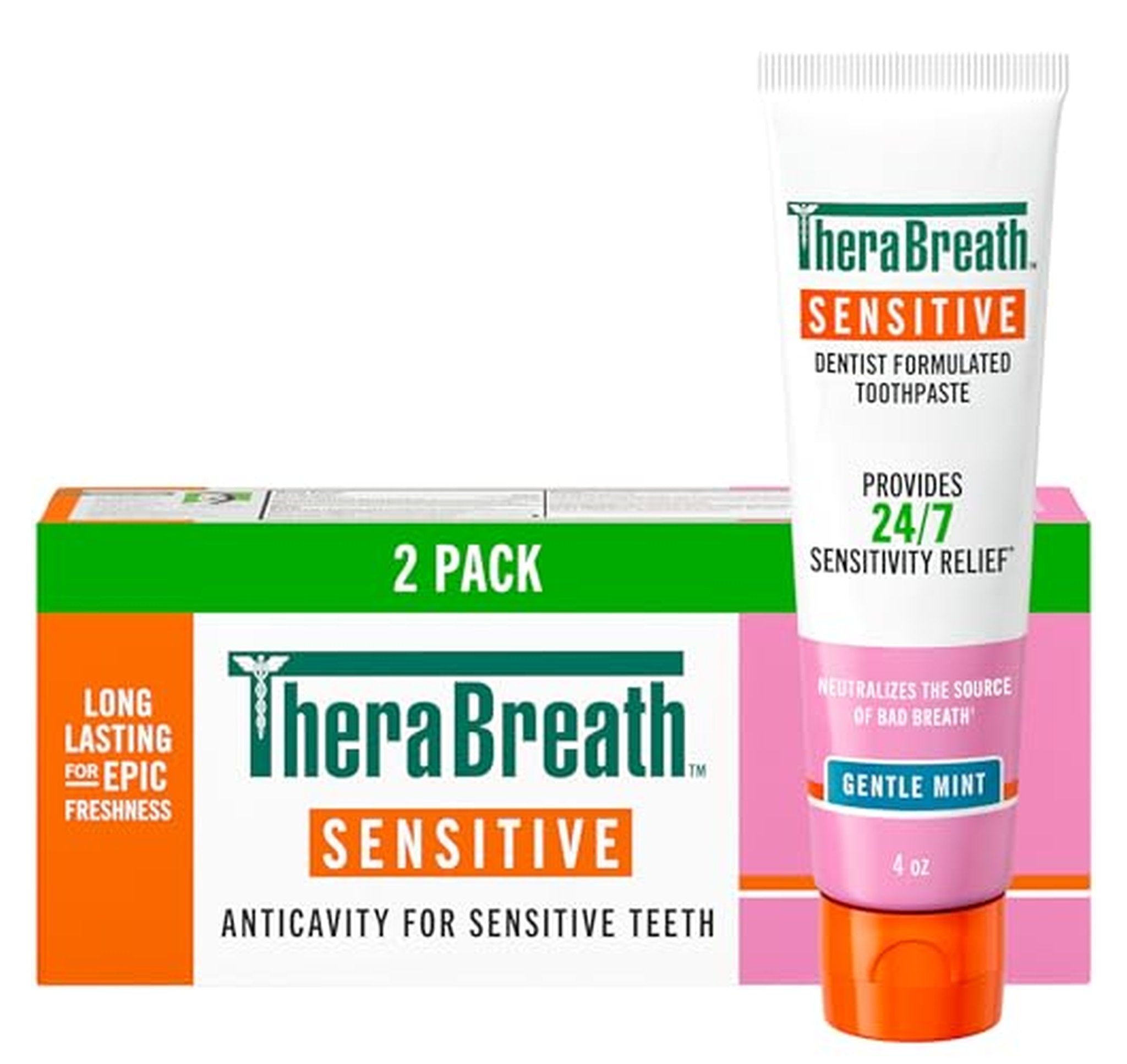 2 Pack TheraBreath Sensitive Teeth Toothpaste 4 Oz