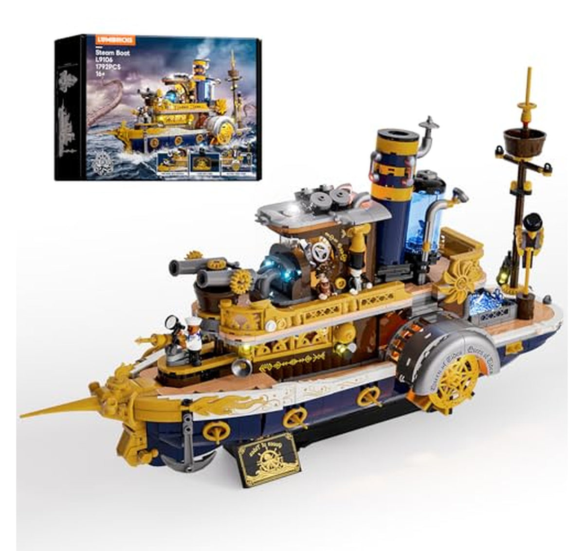 Steampunk Steamship Building Bricks Set with Minifigures