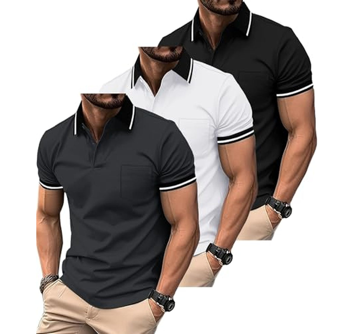 3 Pack Moisture Wicking Golf Polo Shirts