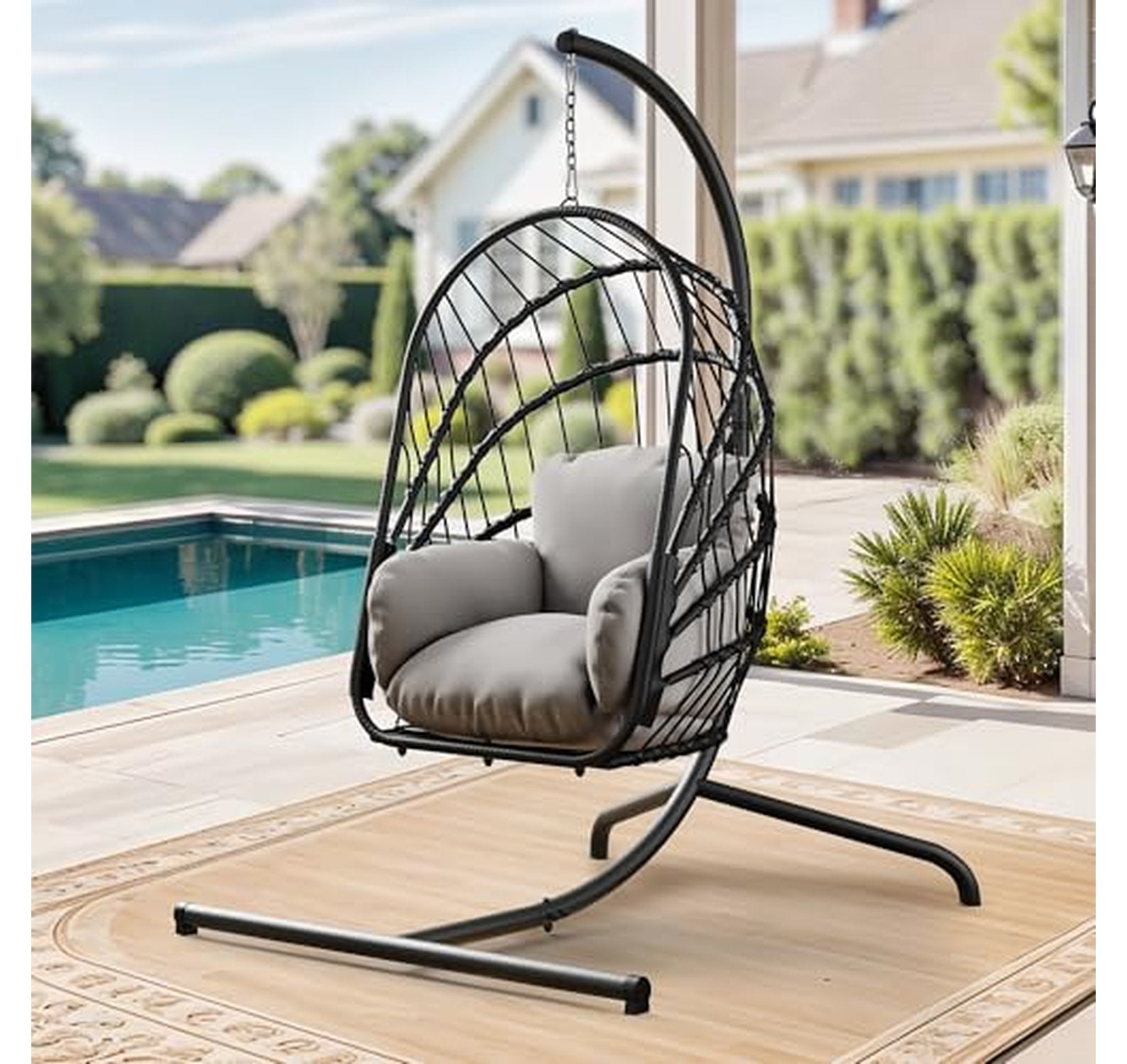 Hanging Egg Chair with Stand and Cushion