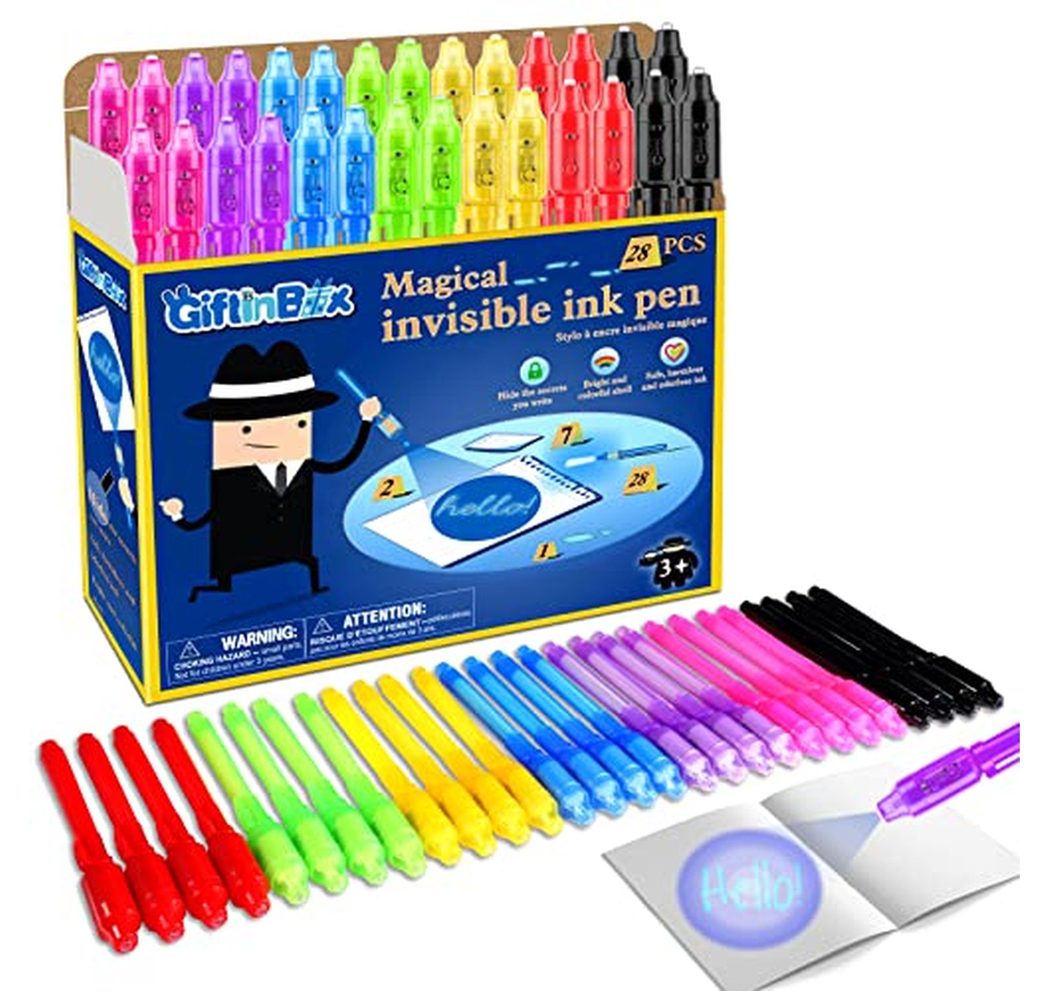 28 Pack Invisible Ink Spy Pens with UV Light