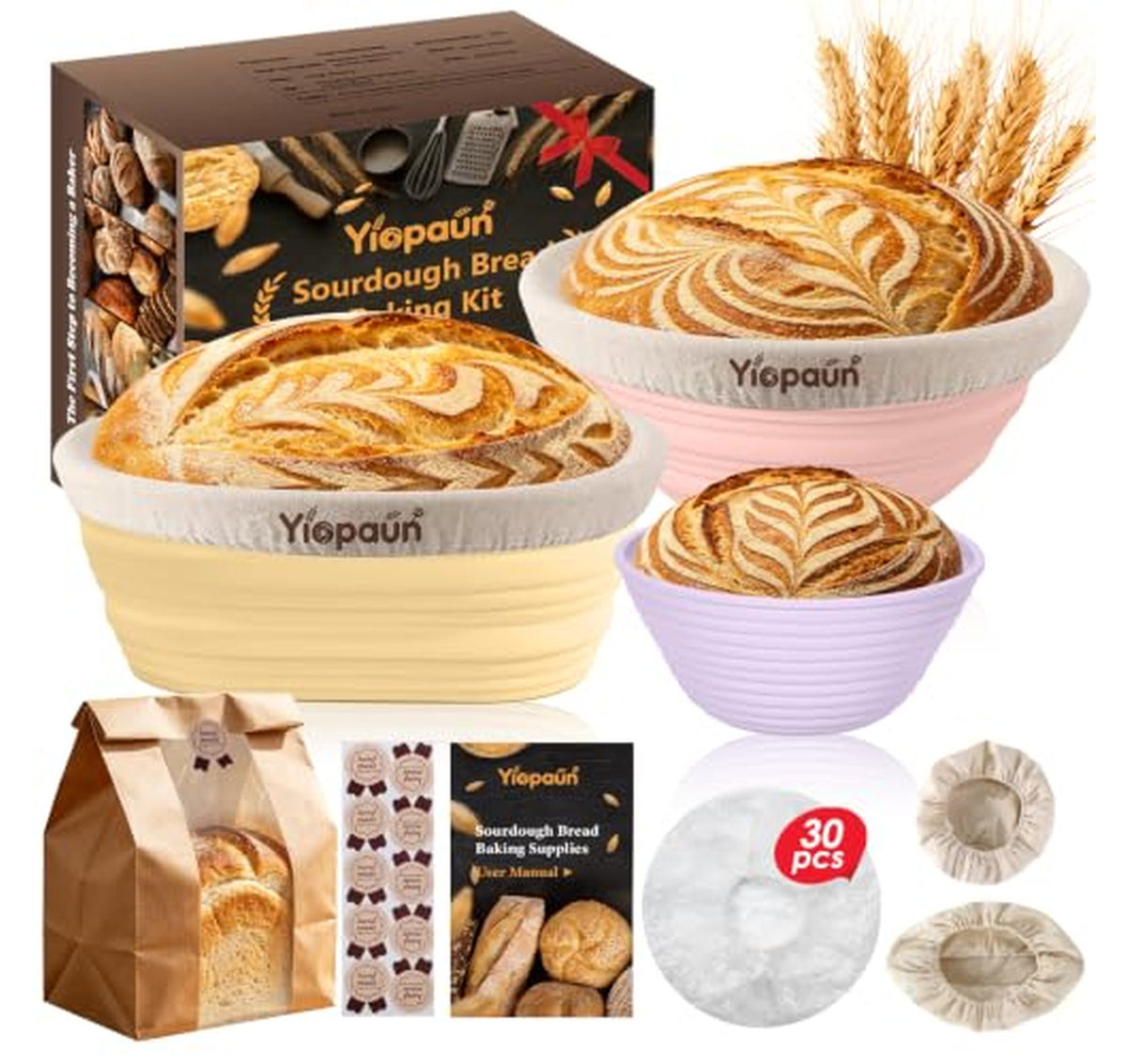3 Pack Banneton Bread Proofing Baskets with Liners