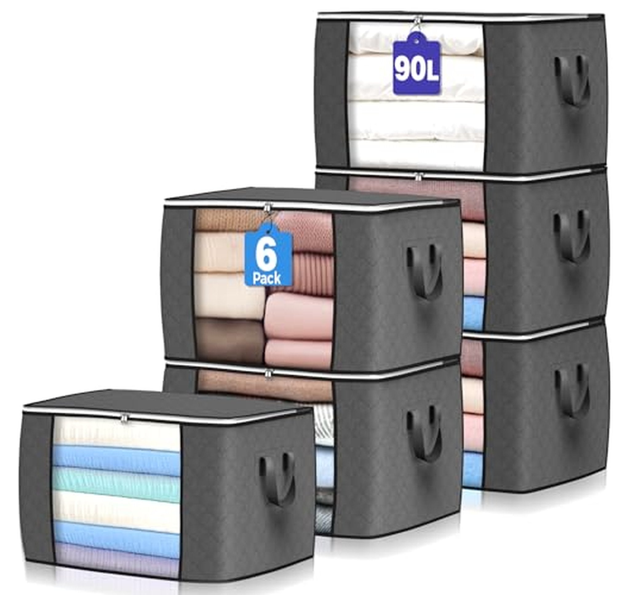 6 Pack 90L Clothes Storage Bags with Handles