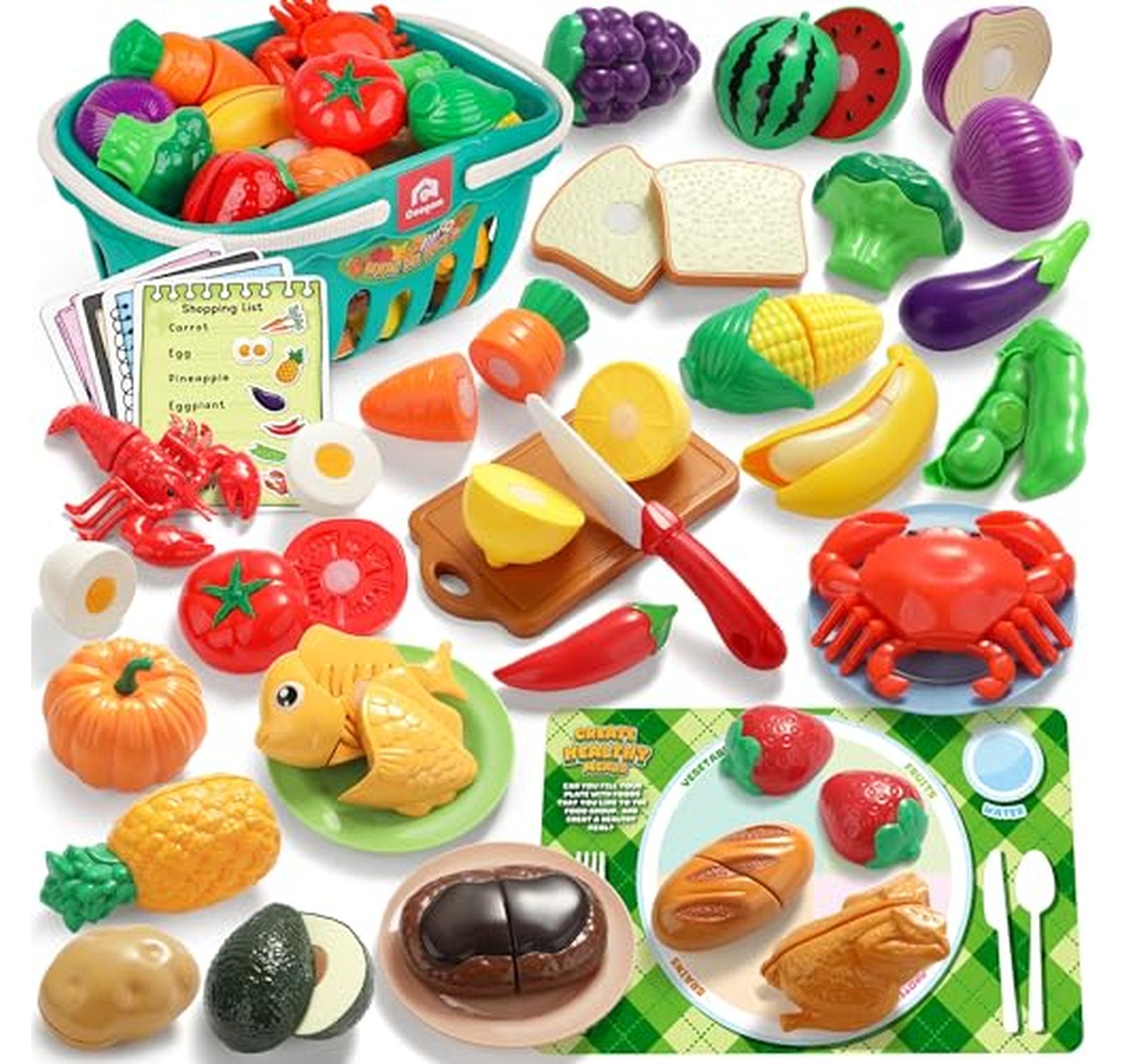 Pretend Play Cutting Food Set with Basket