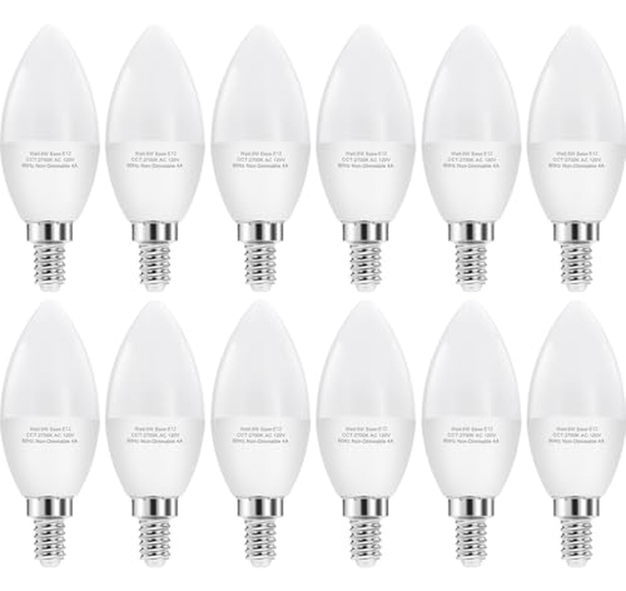 12 Pack E12 LED Candelabra Bulbs 60W Equivalent