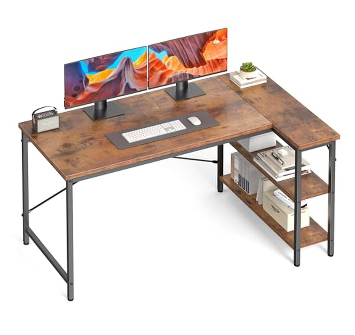 55-Inch L Shaped Computer Gaming Desk with Shelves