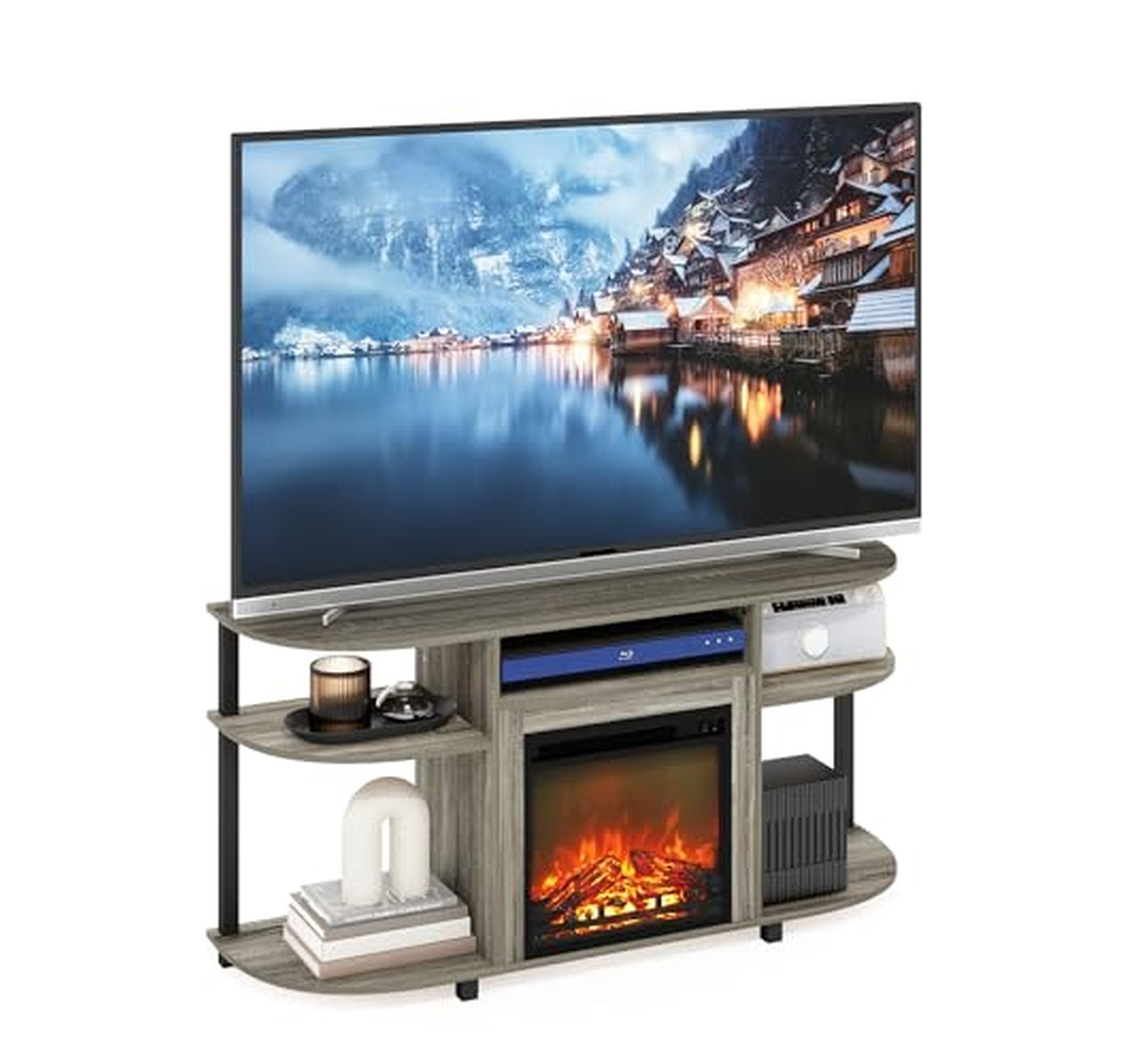Furinno 55-Inch Fireplace TV Stand with Storage