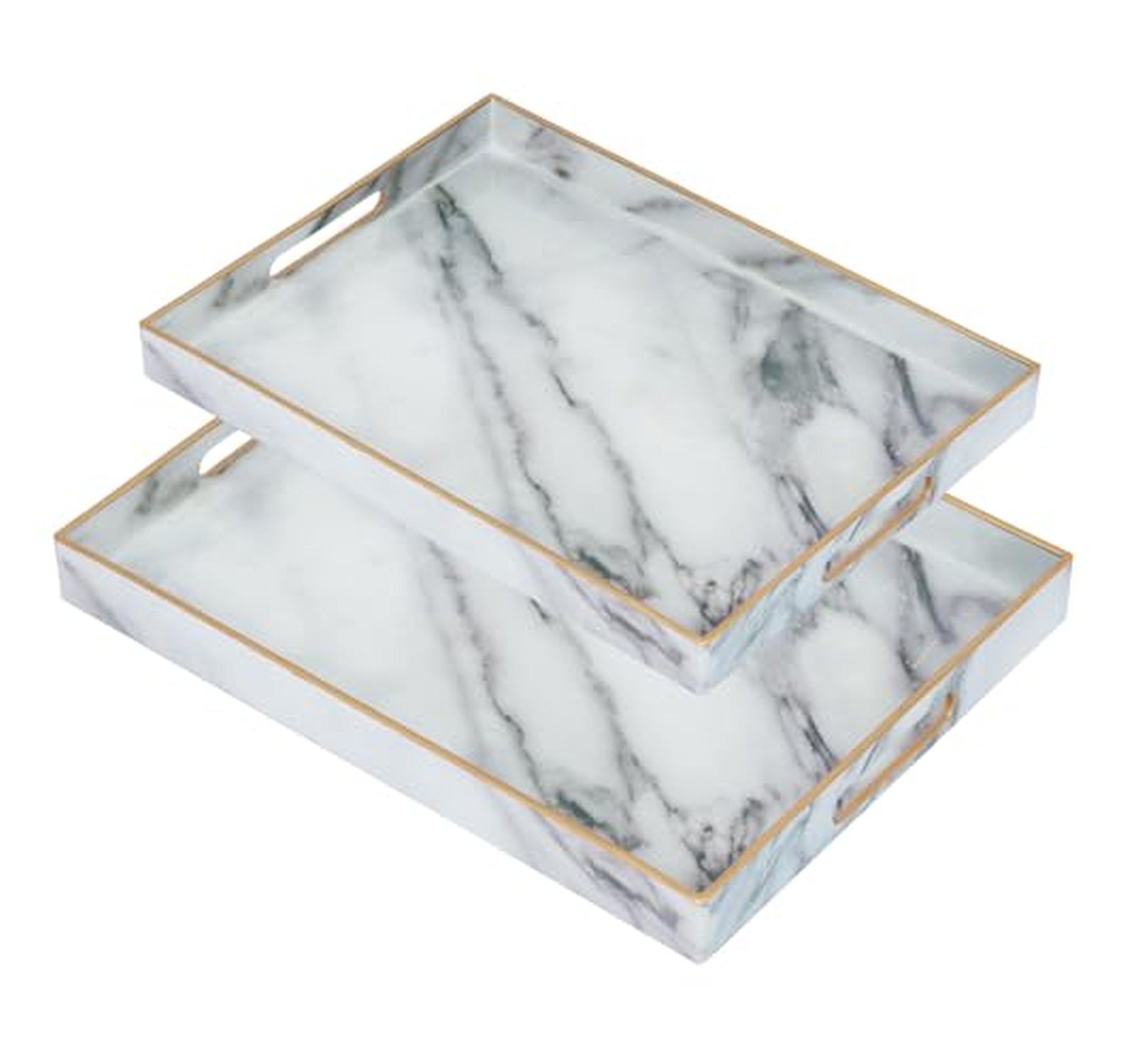 2 Pack Rectangular Plastic Serving Trays with Handles
