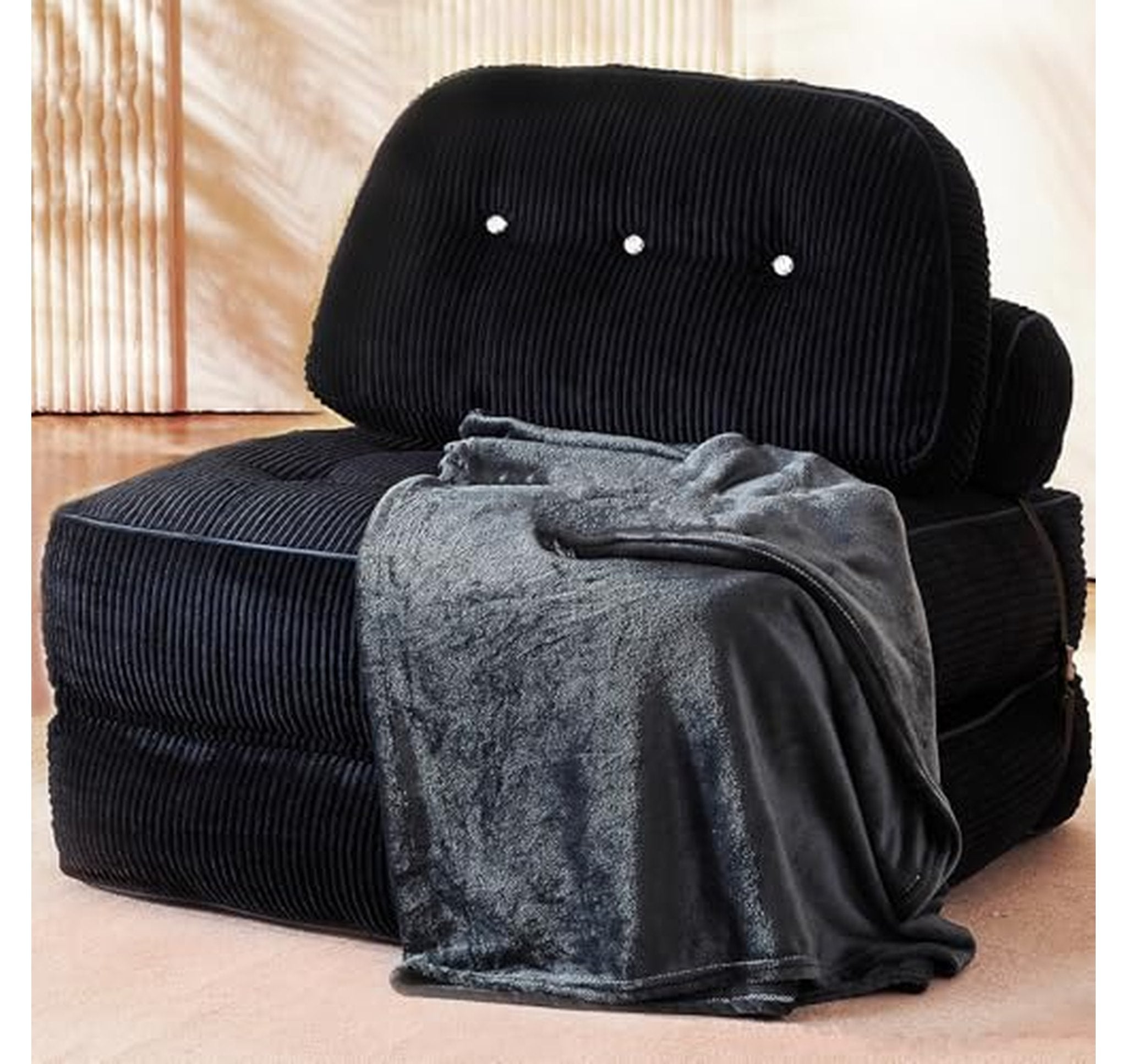Folding Flannel Futon Sofa Bed with Pillow