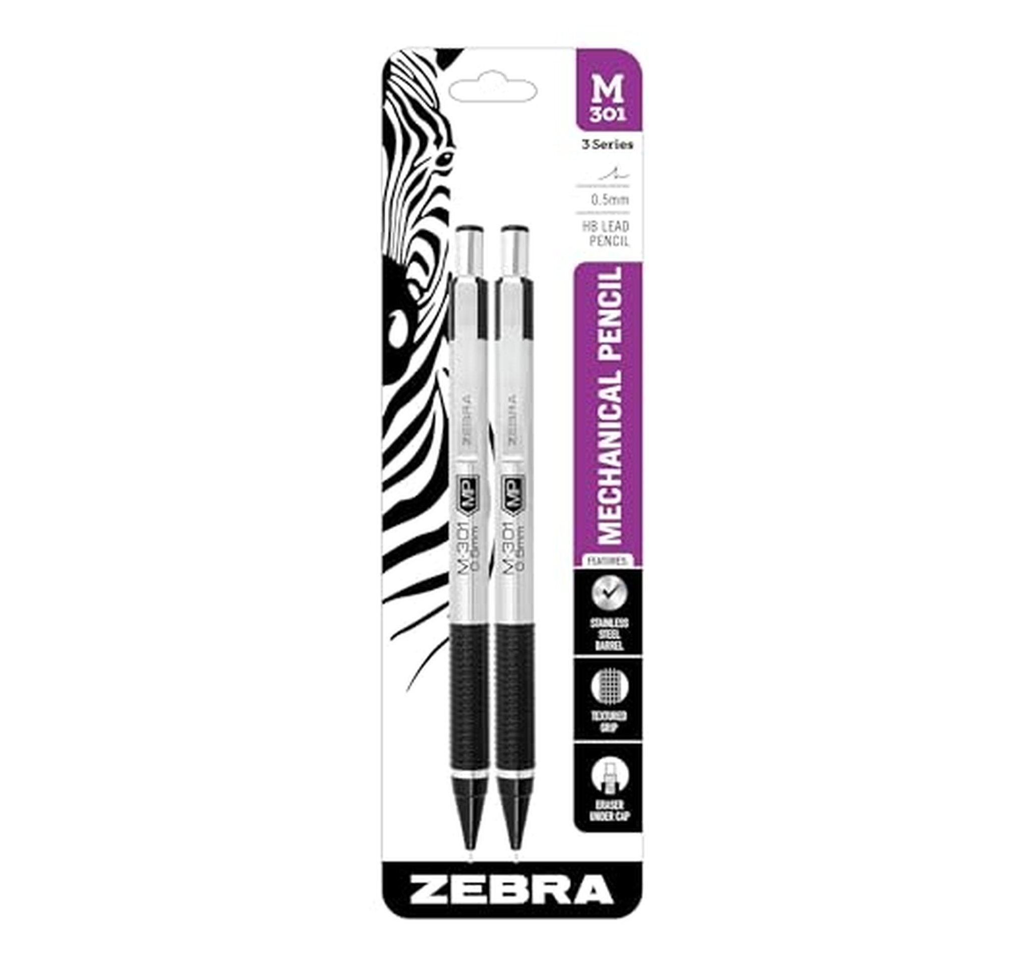 2 Pack Zebra STEEL M-301 0.5mm Mechanical Pencils