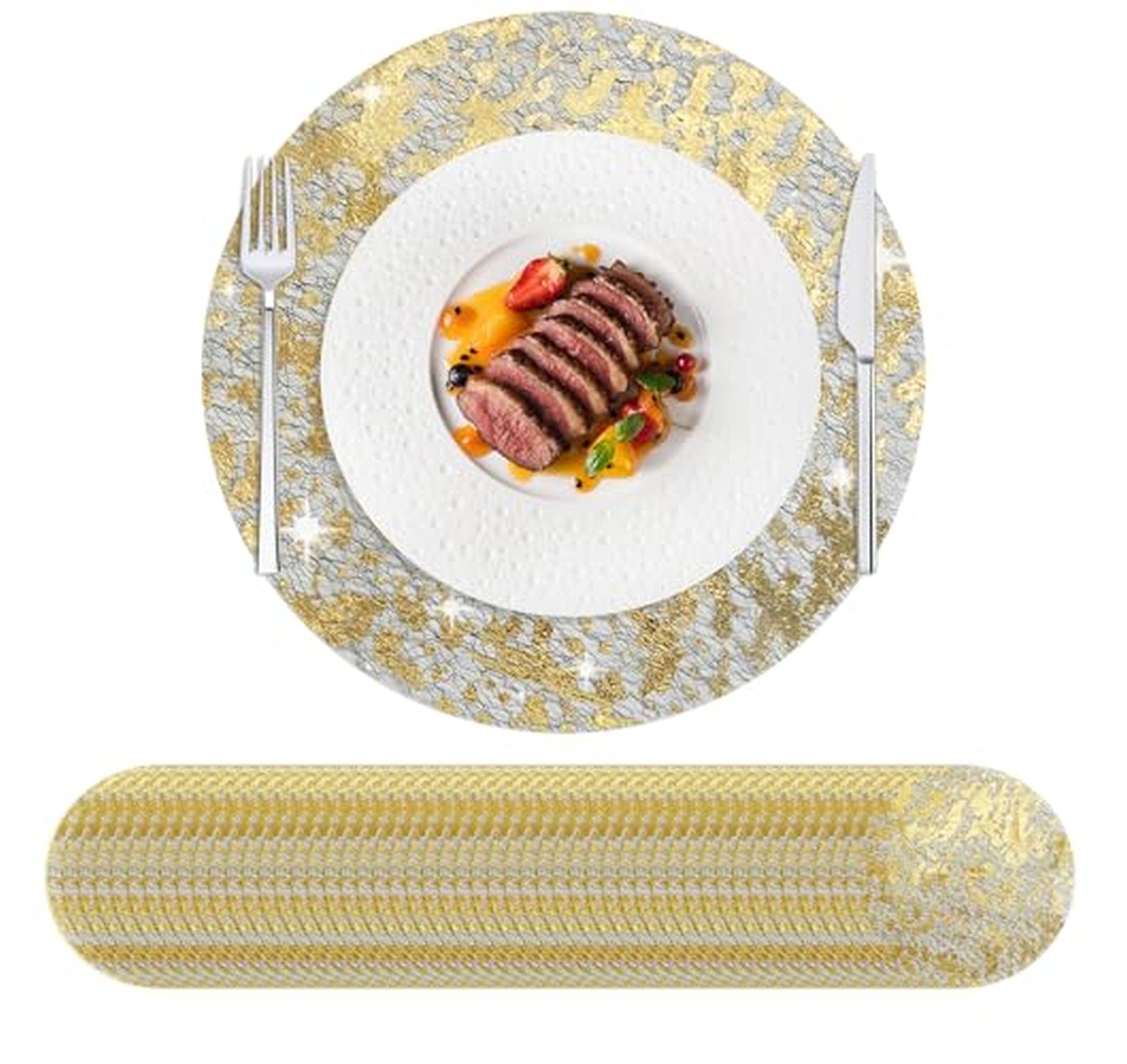 100 Pack Disposable Round Foil Mesh Placemats