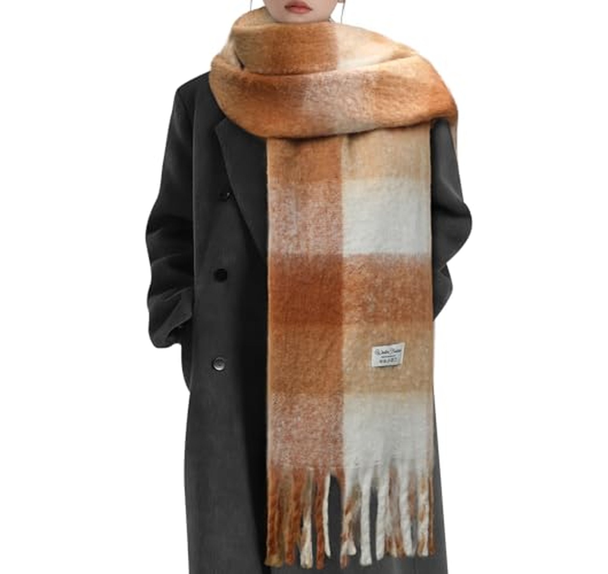Mohair Plaid Chunky Winter Scarf Blanket Wrap
