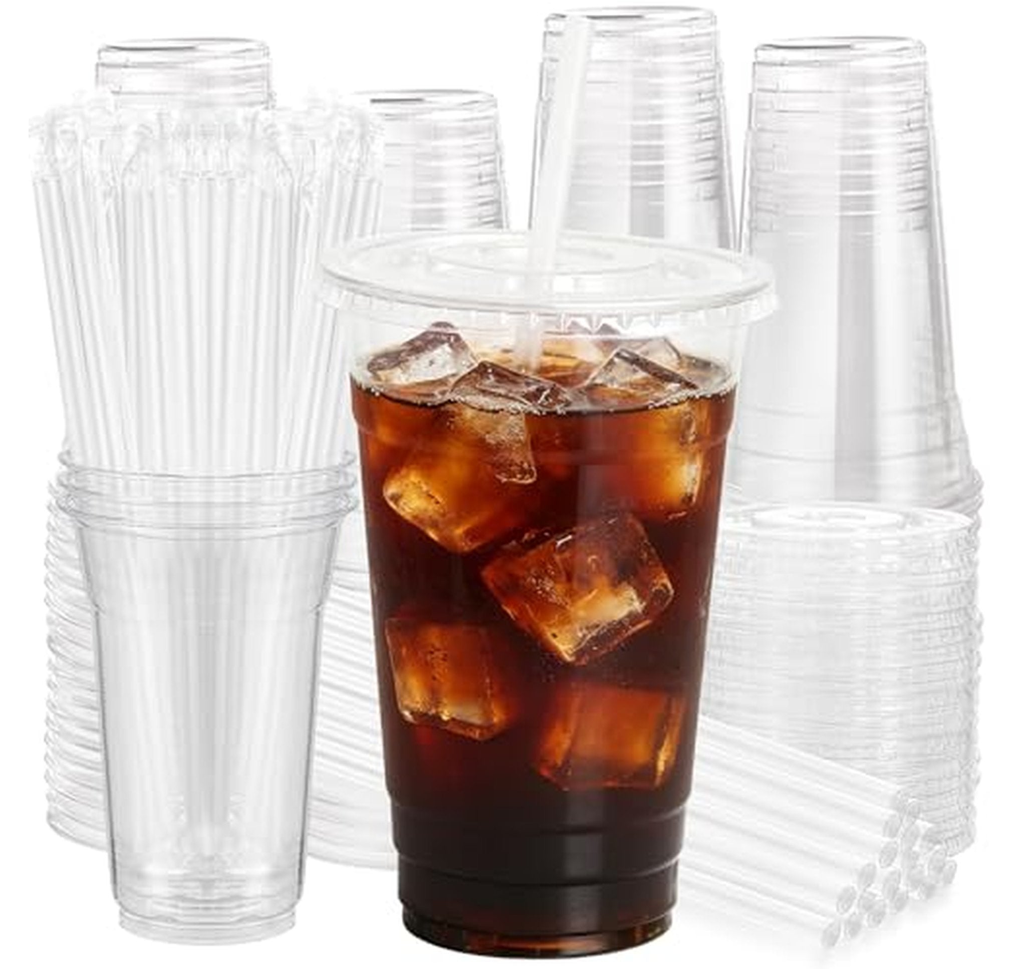 100 Pack 24 oz Plastic Cups with Lids and Straws