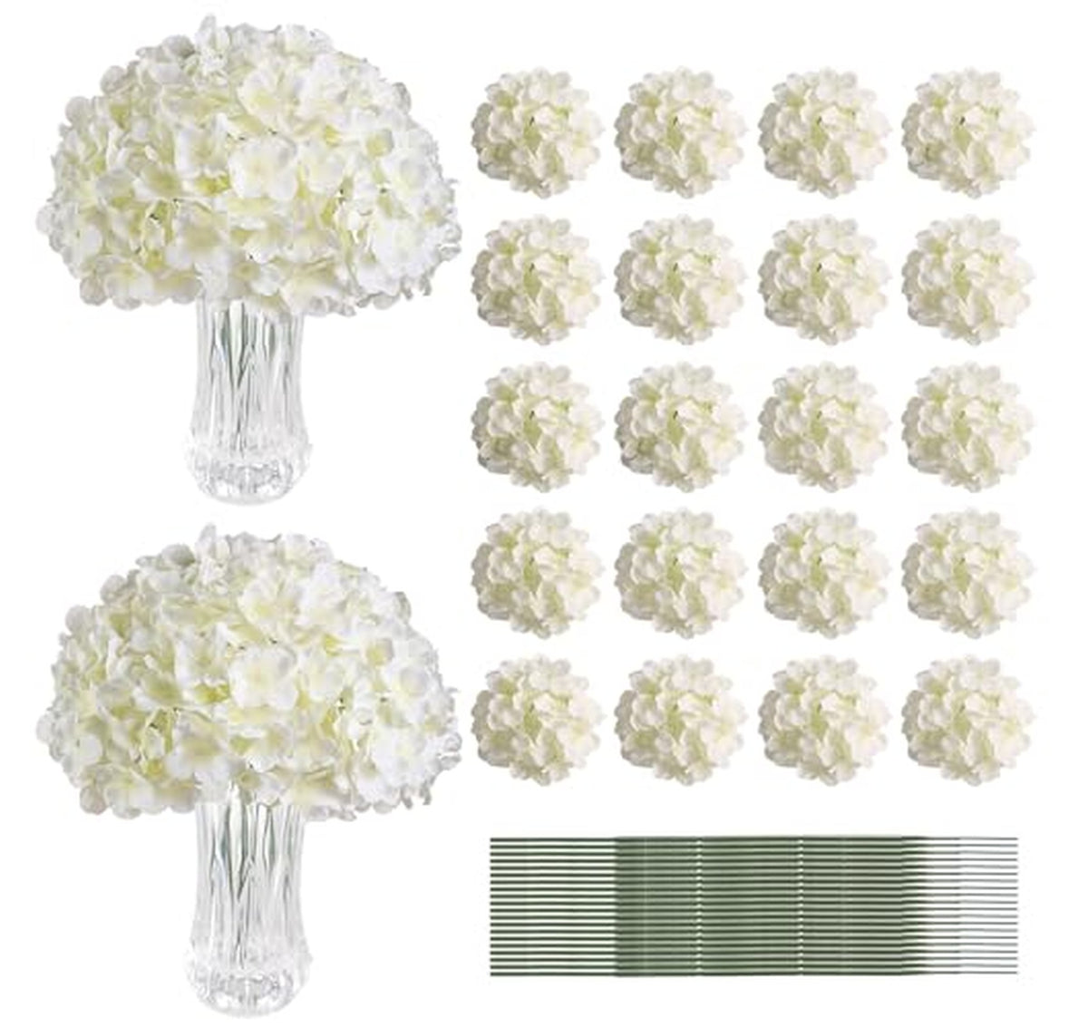 20 Pack Silk Hydrangea Artificial Flower Heads with Stems