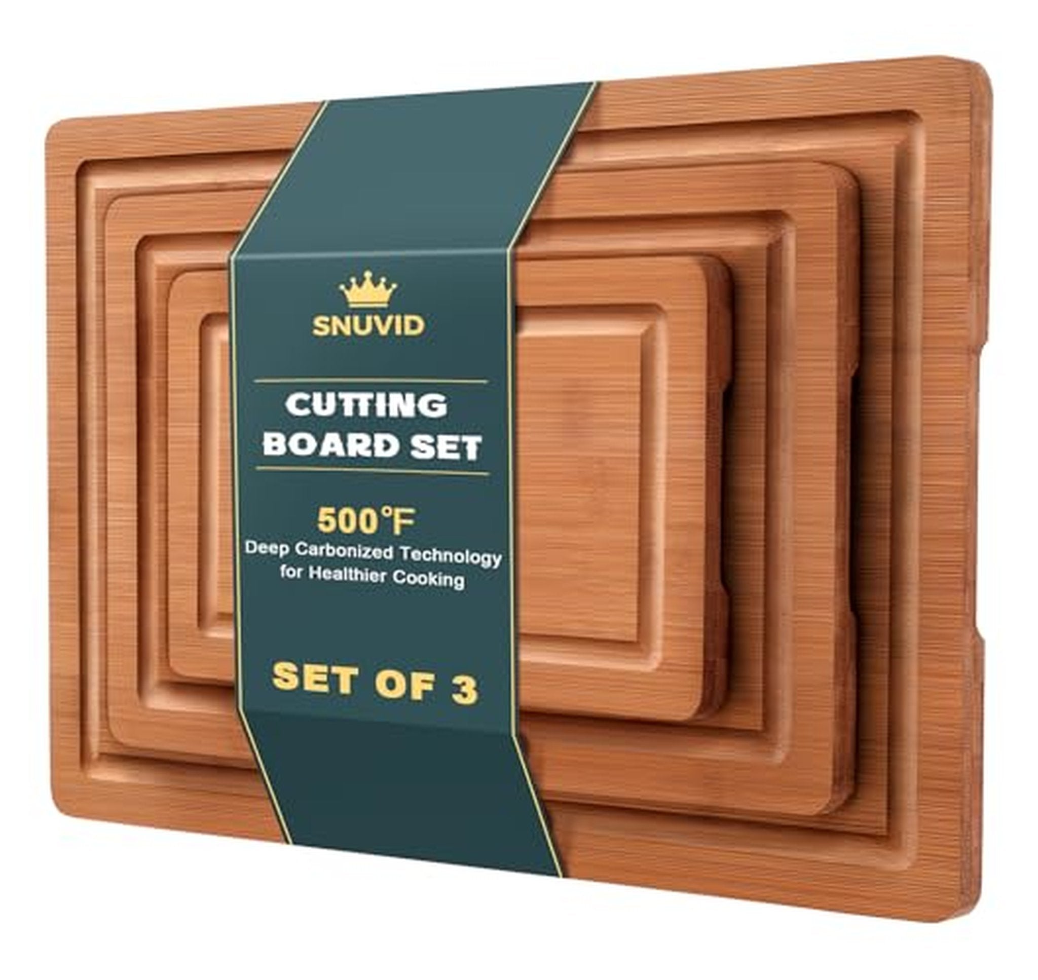 3 Pack Bamboo Cutting Boards with Juice Grooves