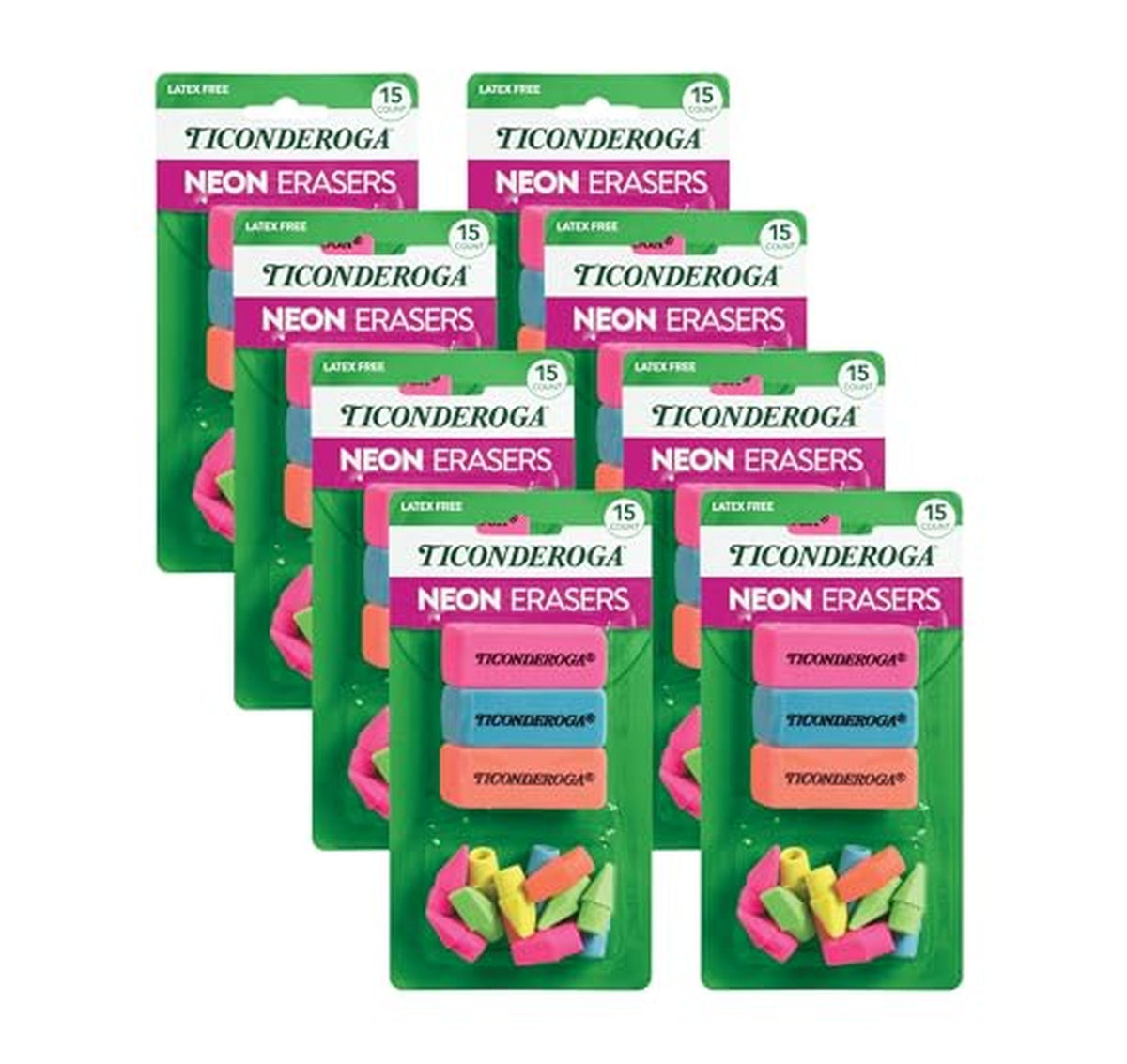 8 Pack Ticonderoga Pencil Erasers, 15 Count Each