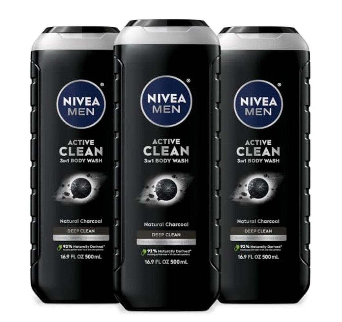 6 Bottles NIVEA MEN Active Clean 3-in-1 Body Wash