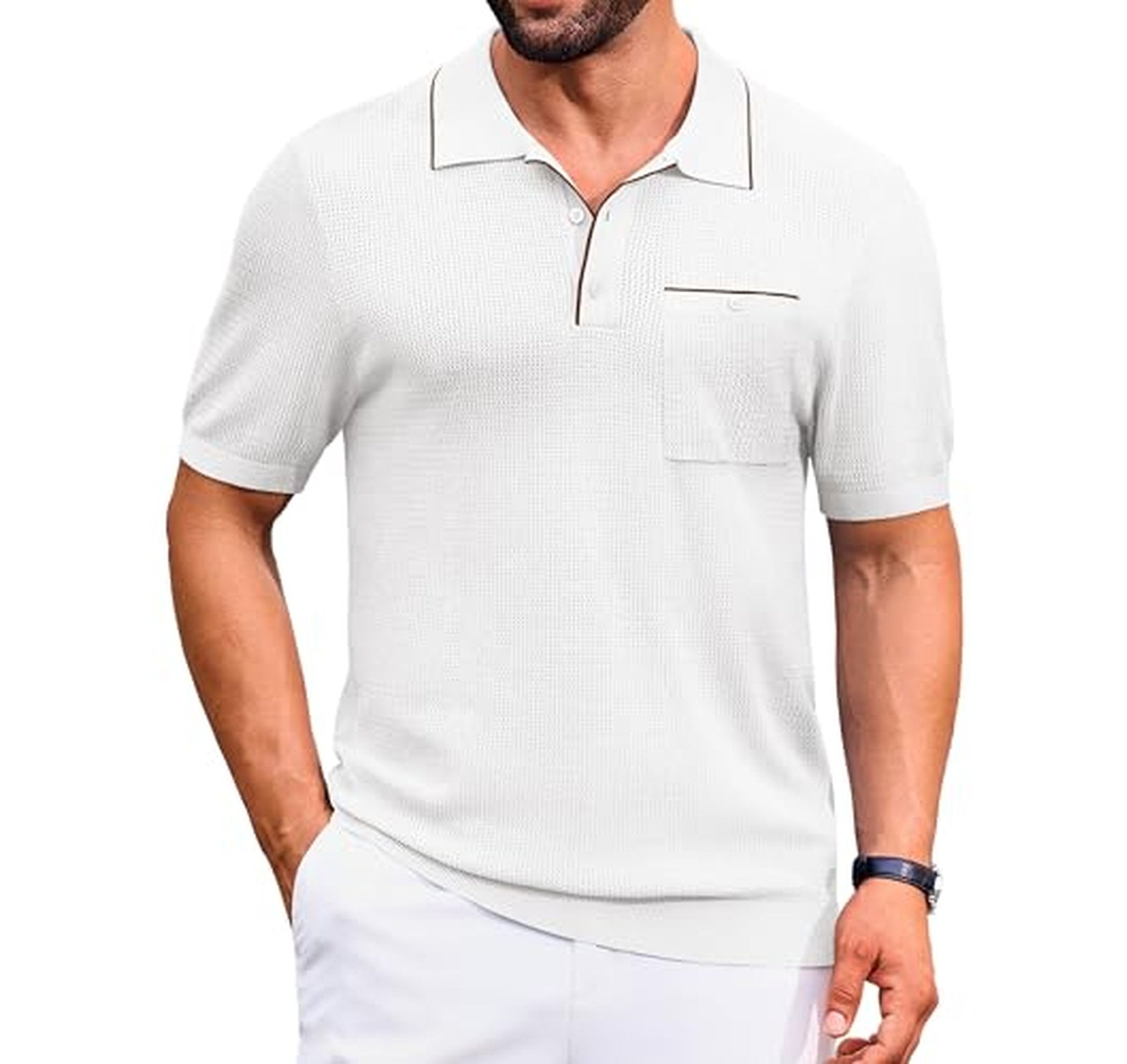 Short Sleeve Knit Polo Shirt with Pocket