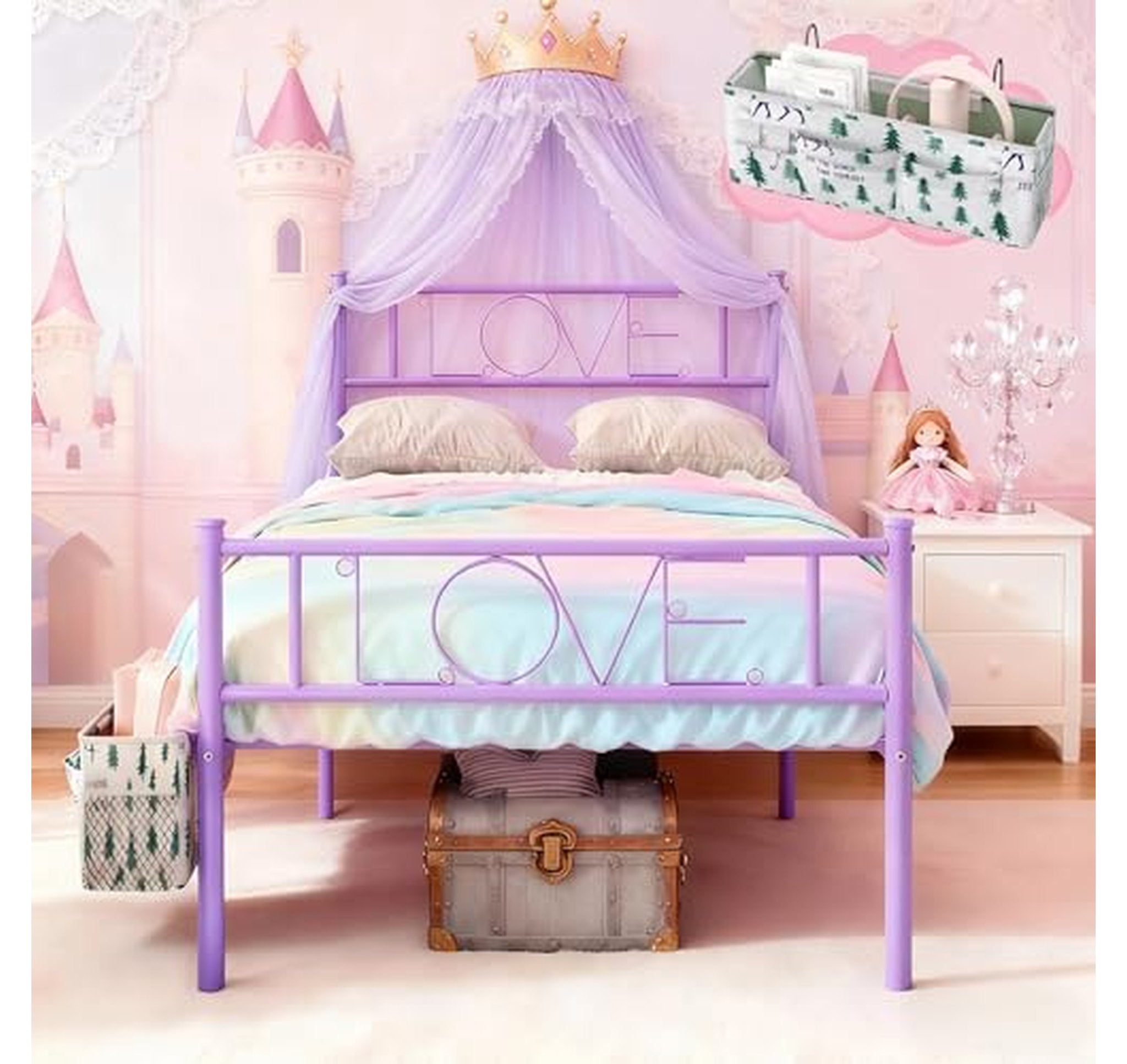 Kids Twin Metal Platform Bed Frame with Headboard