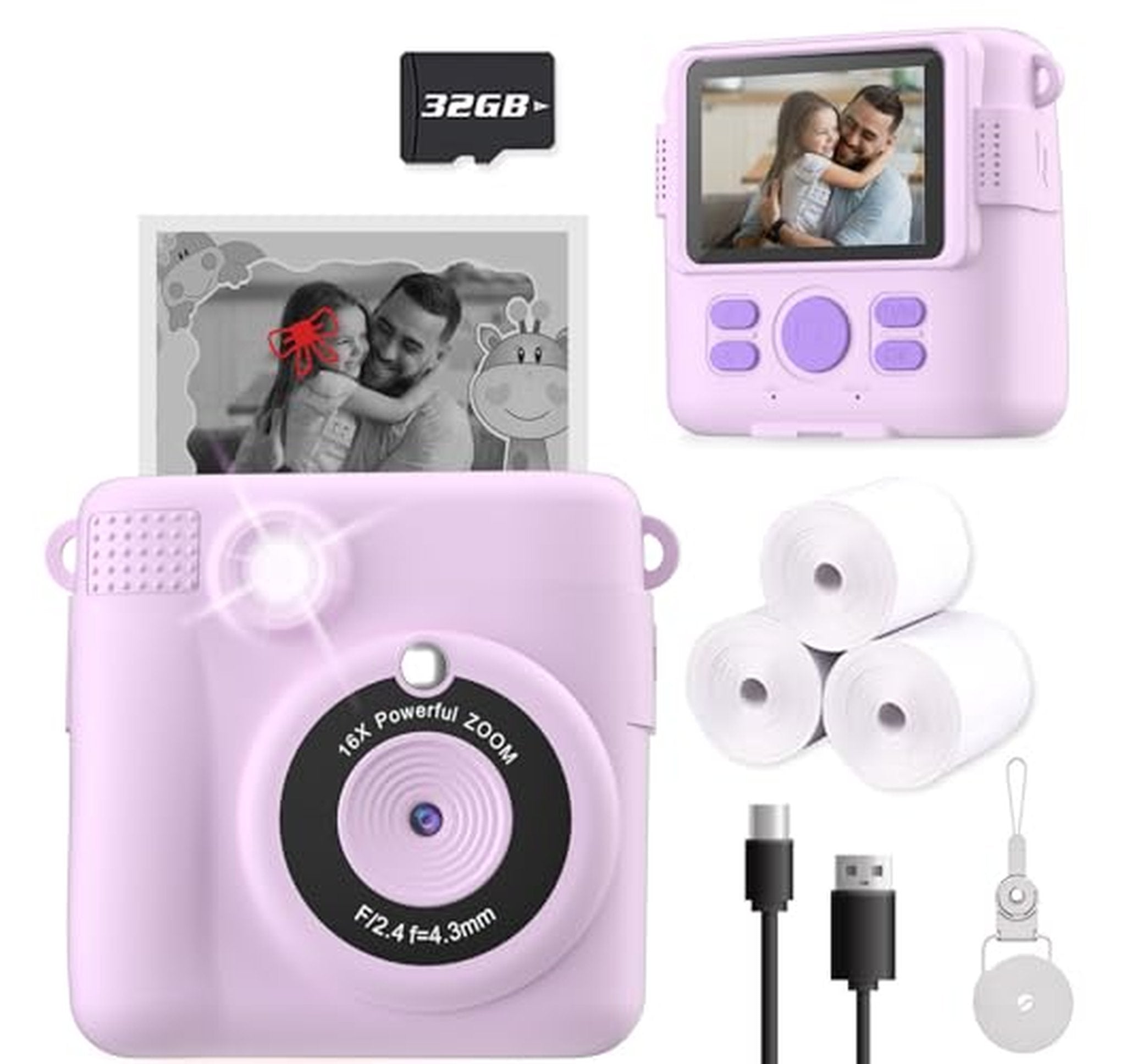 Instant Print Kids Digital Camera with 32GB Card