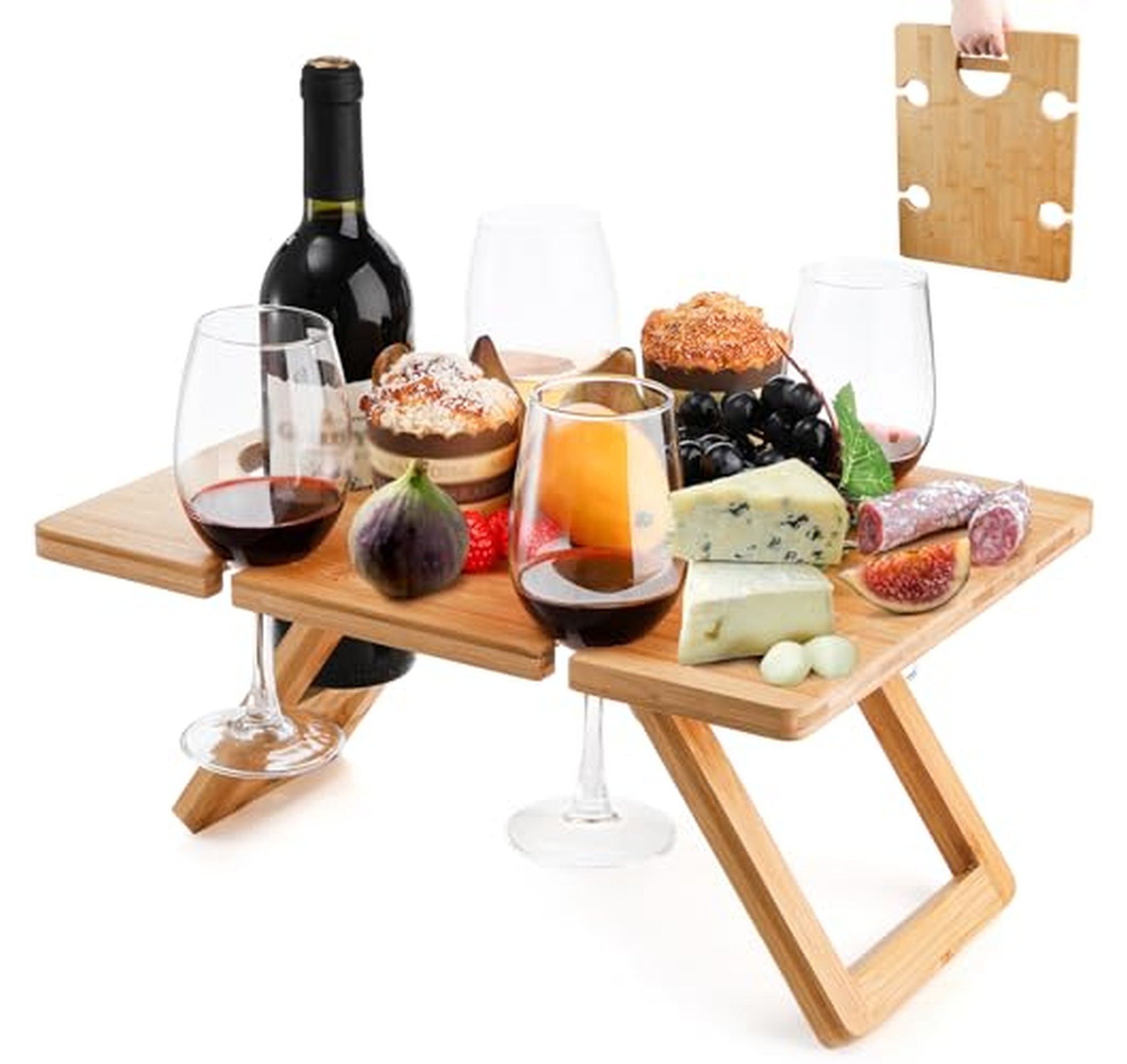 Portable Folding Wine Picnic Table with Glass Holders