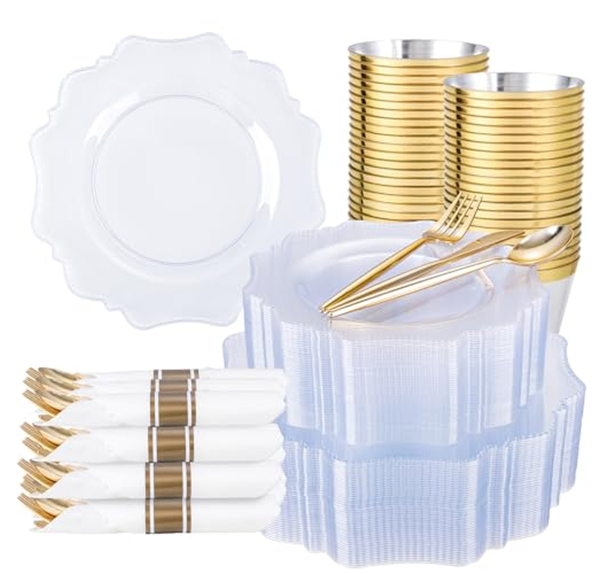 350 Piece Disposable Plastic Dinnerware Set with Cutlery