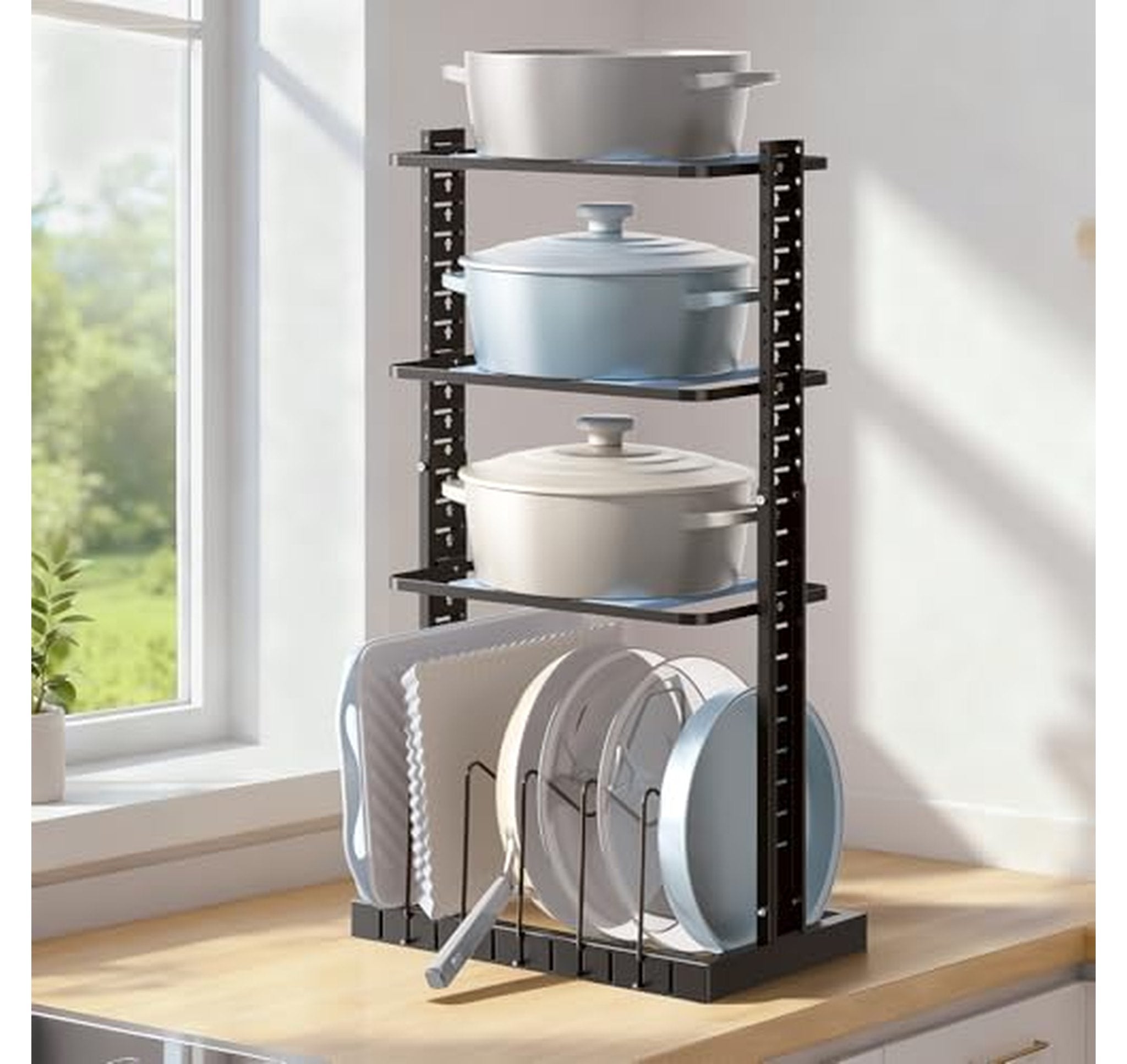Adjustable Heavy-Duty Pots and Pans Organizer Rack