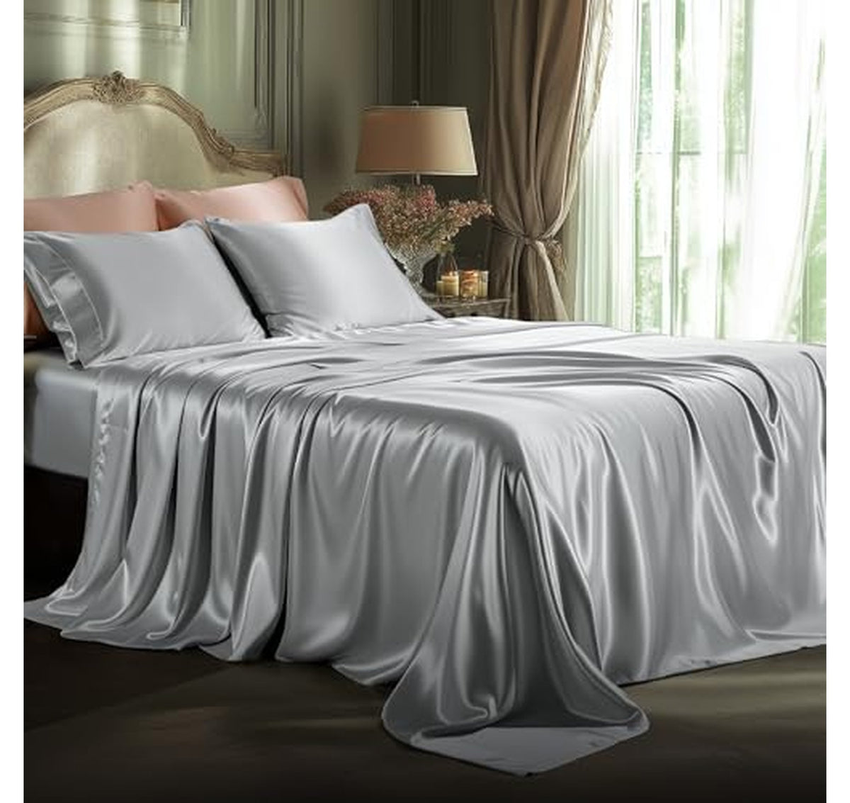 Bedsure Queen 4 Piece Satin Sheet Set