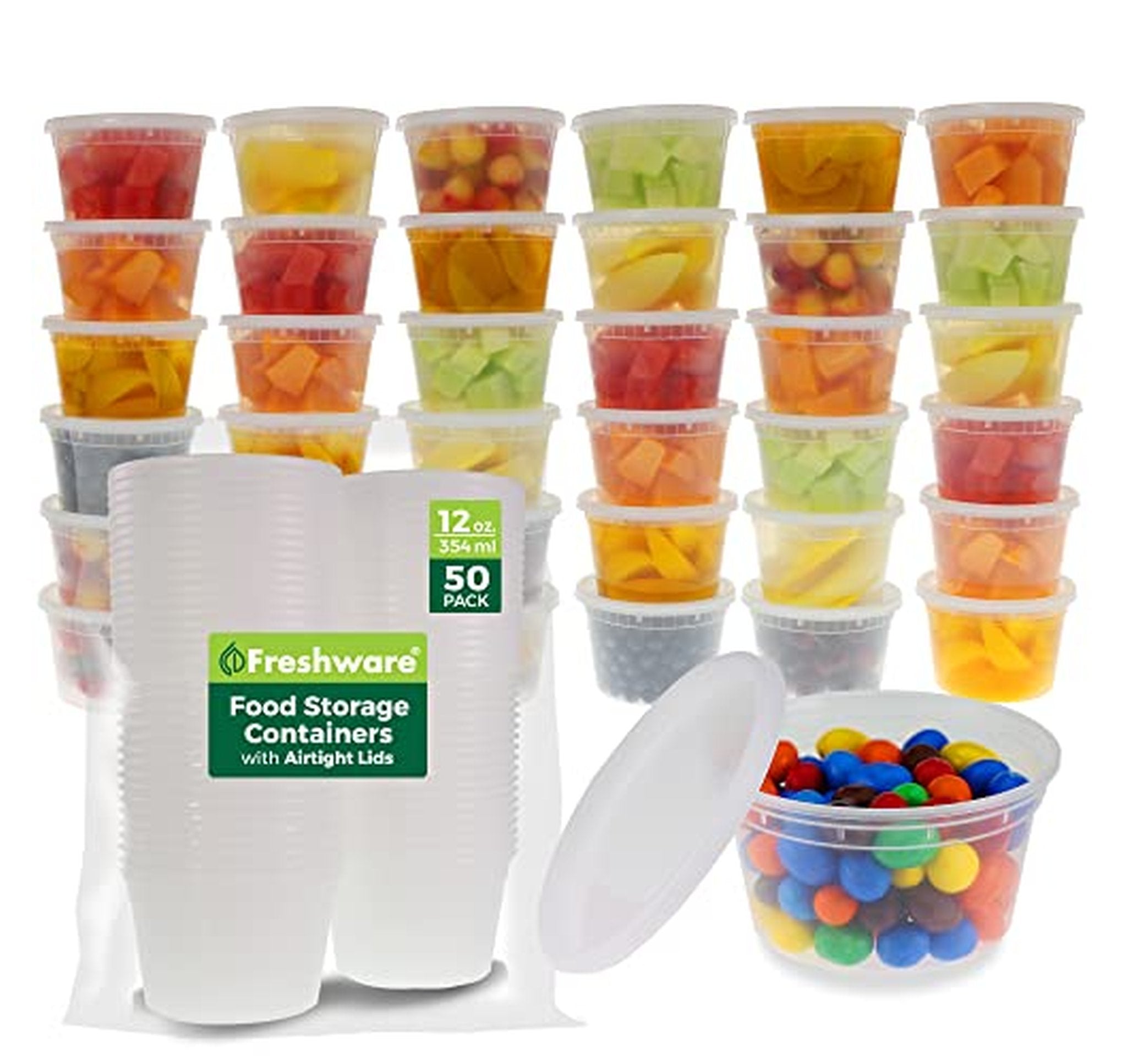 50 Pack 12 oz Plastic Deli Containers with Lids
