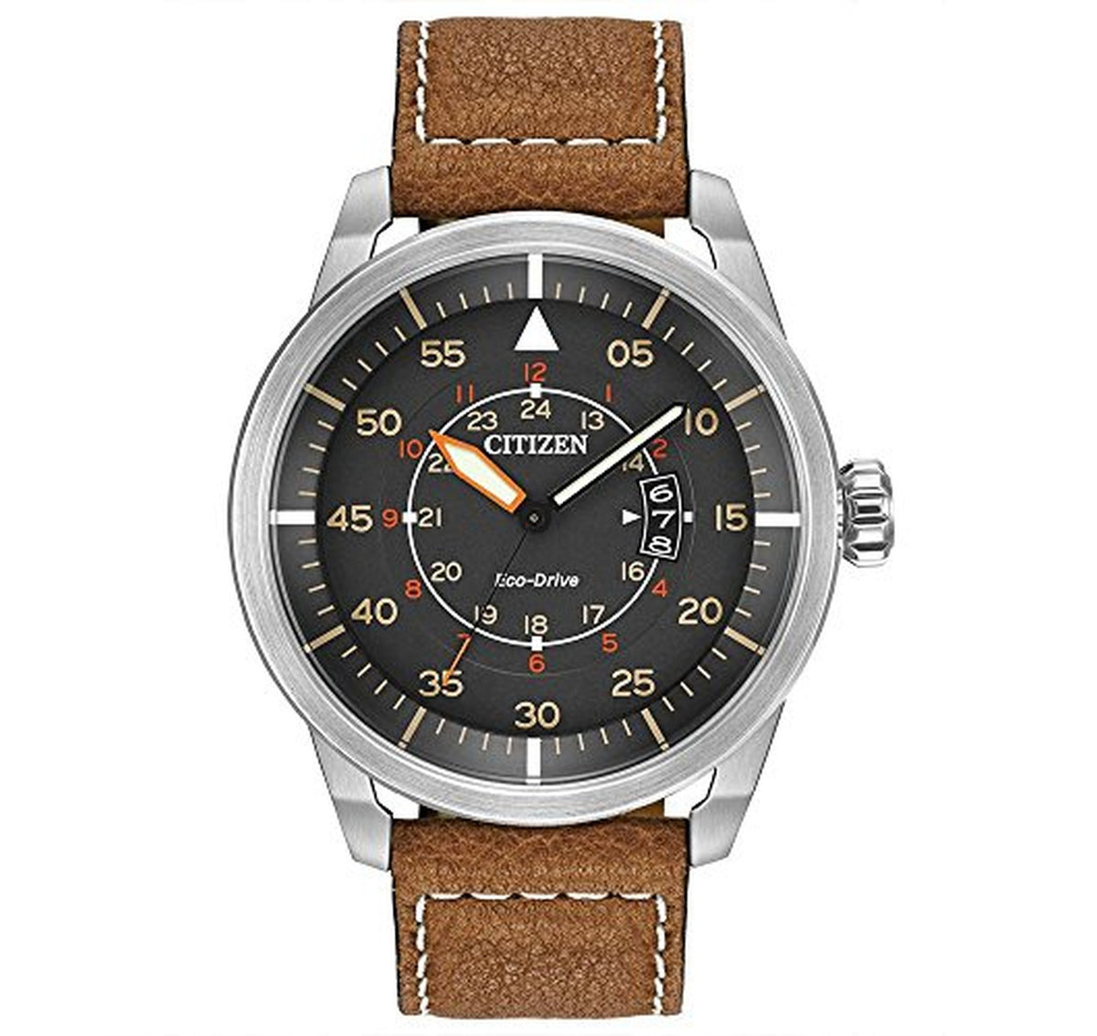 CITIZEN Eco-Drive Avion Date Leather Strap Watch