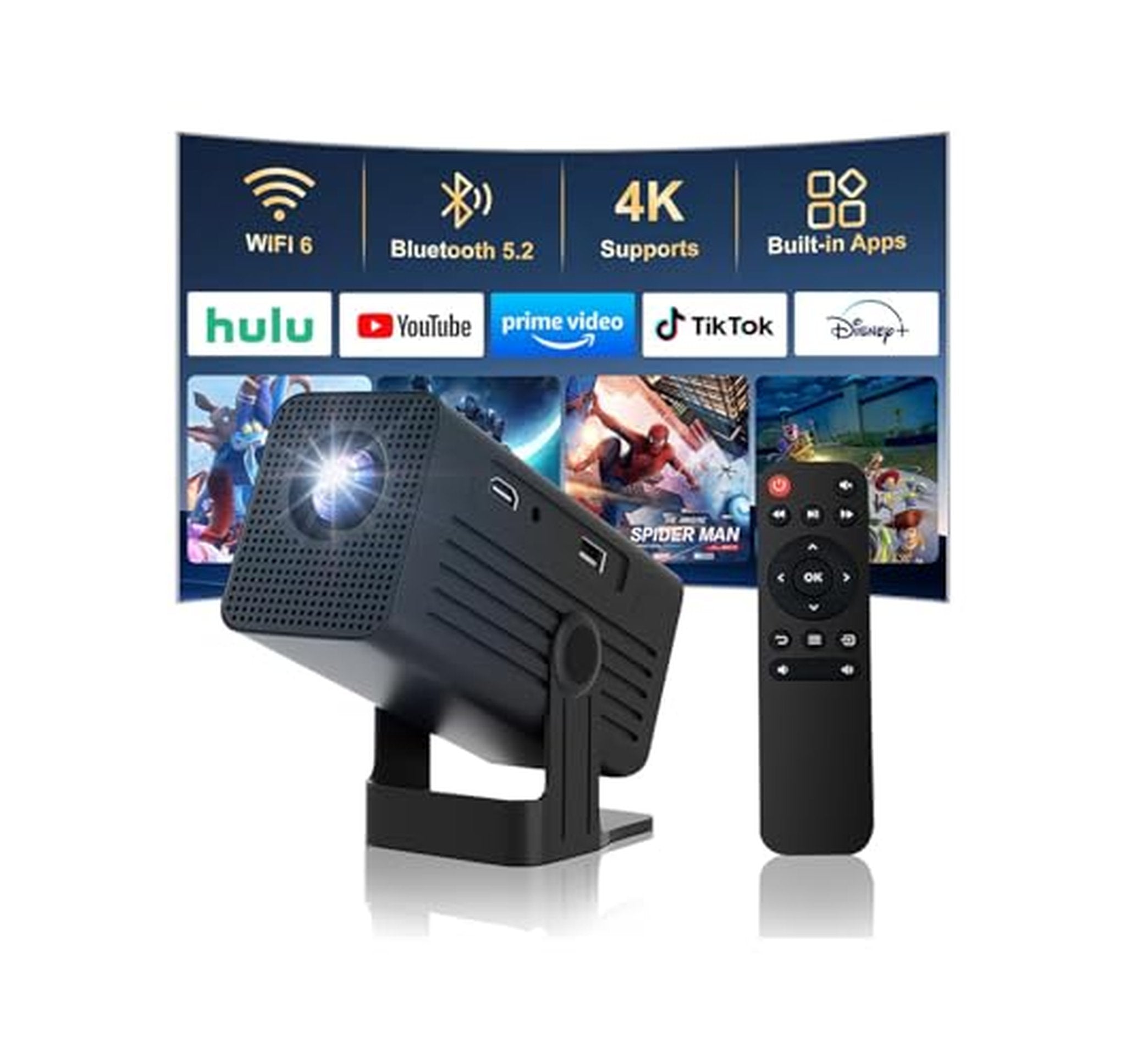 4K WiFi Bluetooth Mini Projector with Auto Keystone