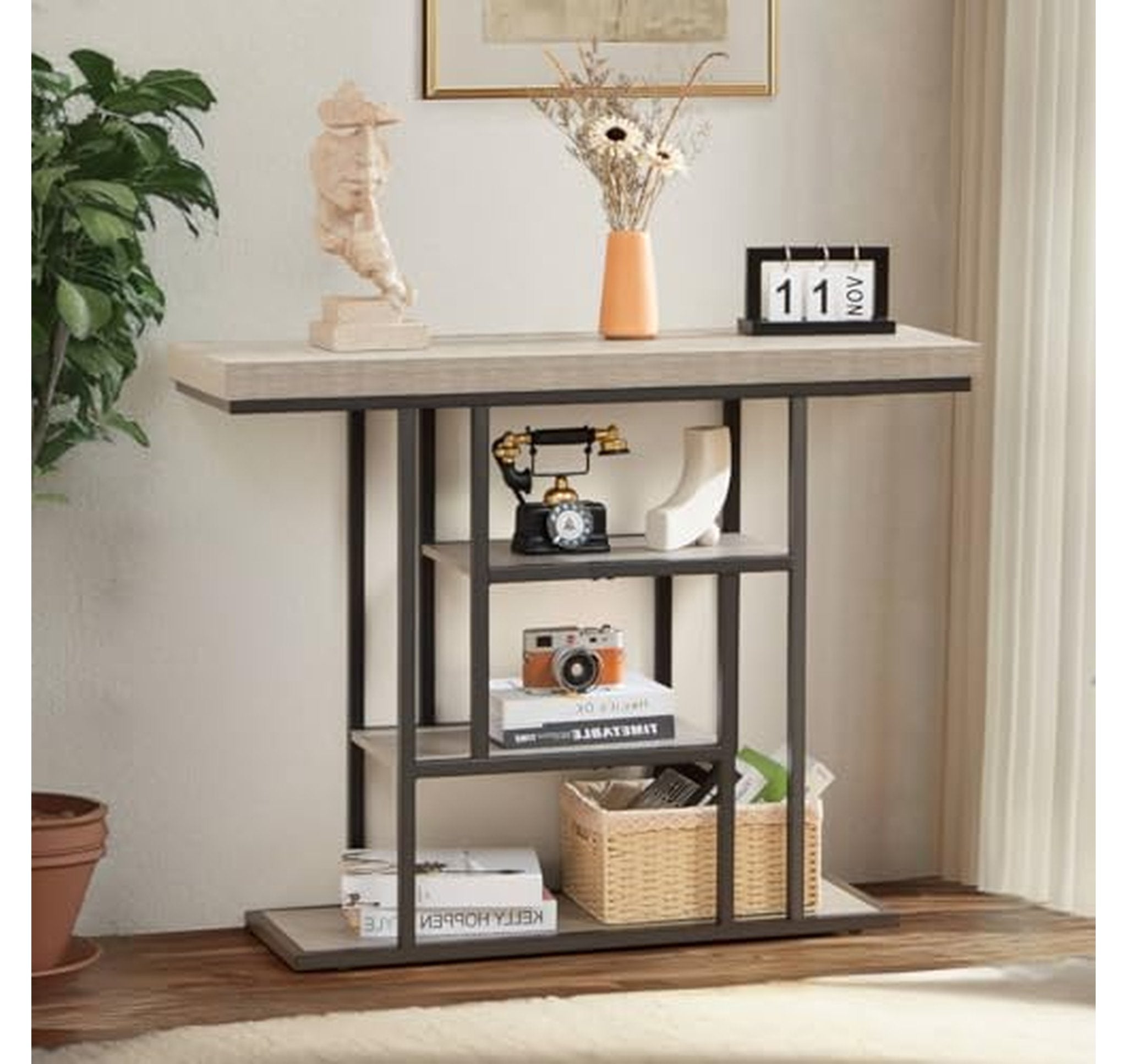 42-Inch Industrial 4-Tier Narrow Console Table