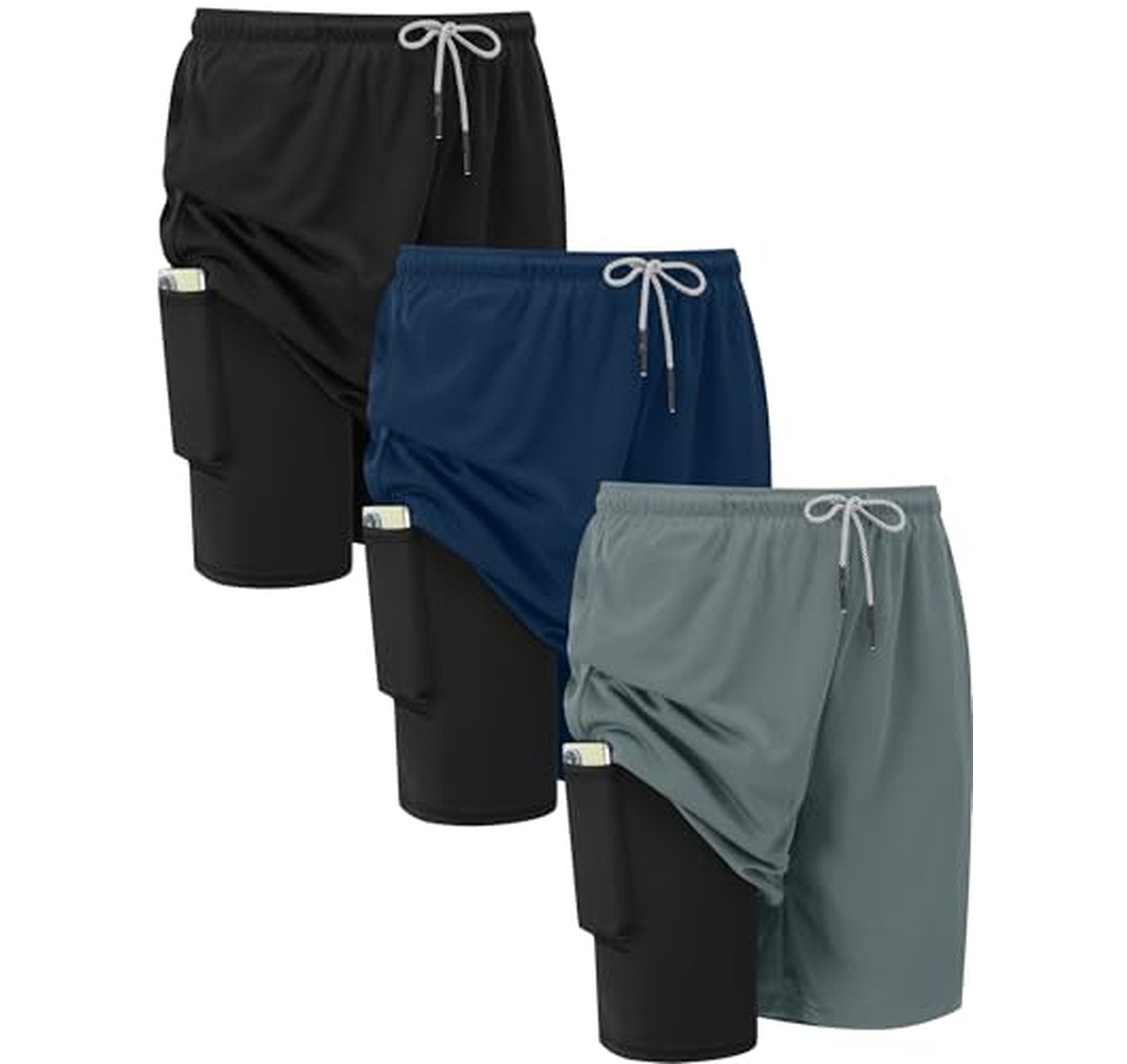 3 Pack 2-in-1 Mens Running Gym Shorts