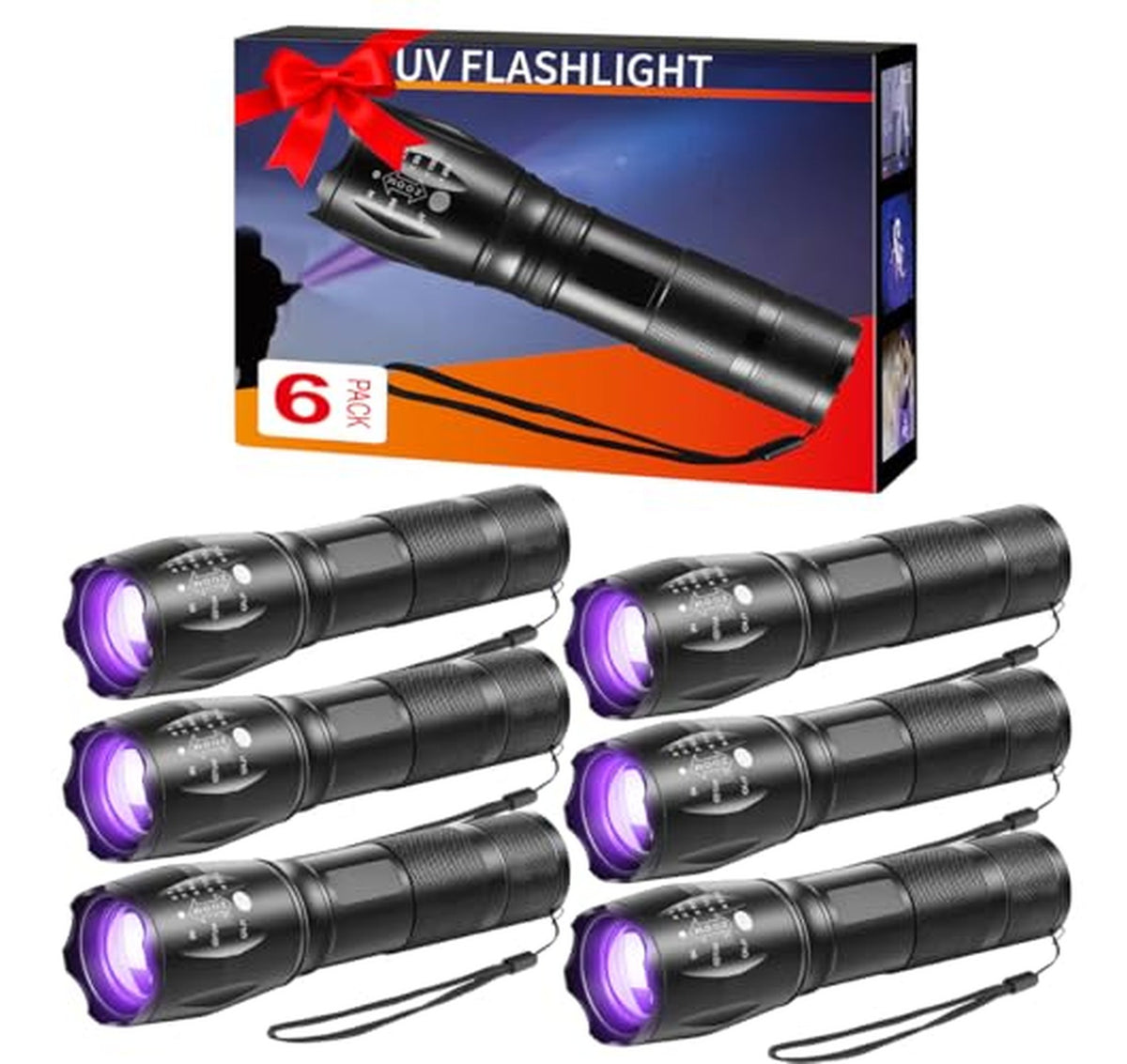 6 Pack 395nm UV Black Light Flashlights