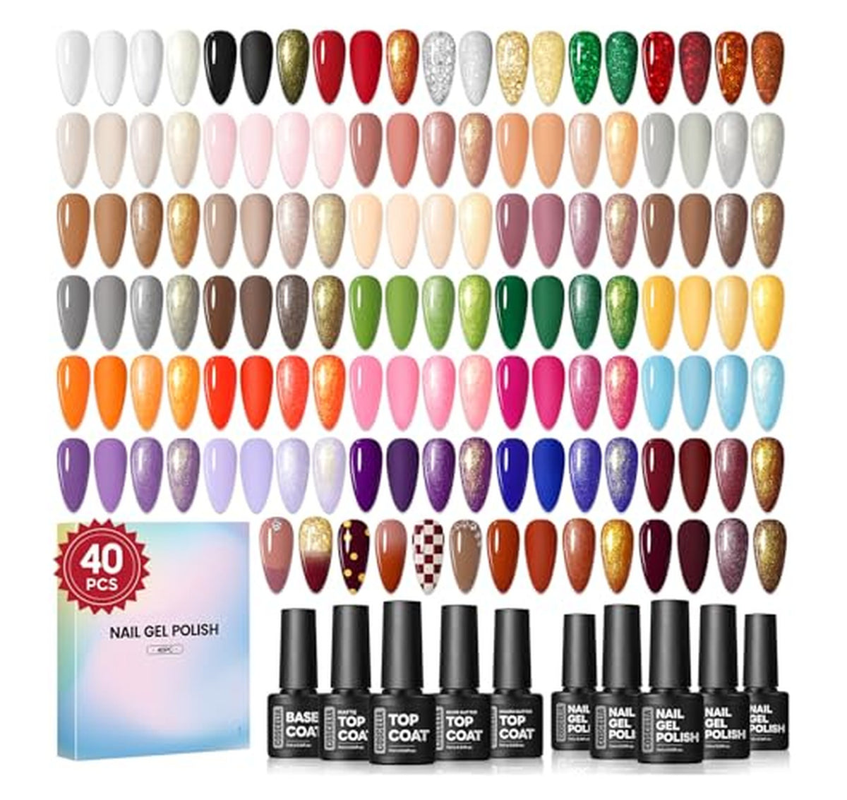 40 Piece Gel Nail Polish Set with Top Base Coats