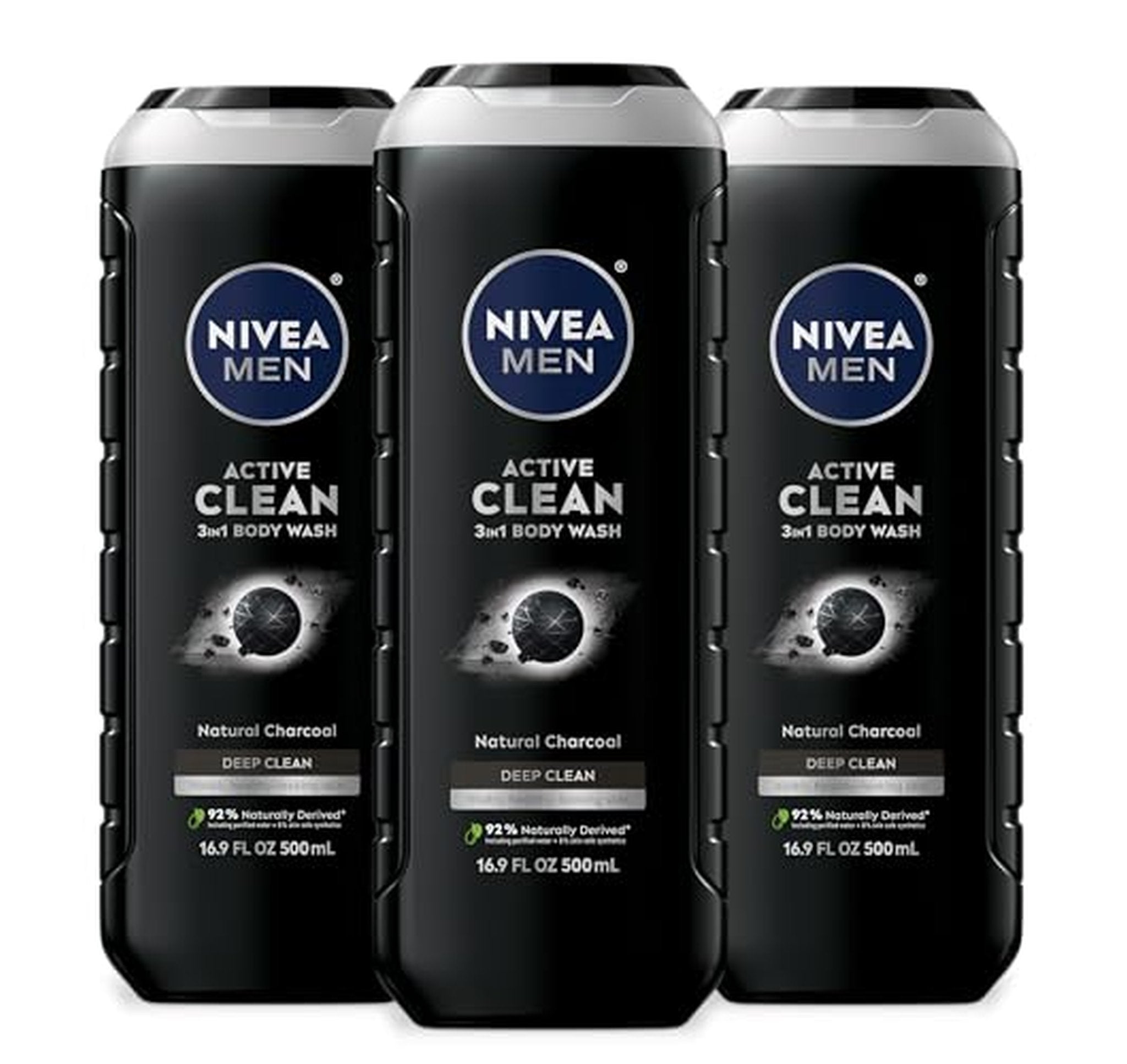 3 Pack NIVEA MEN Charcoal 3-in-1 Body Wash