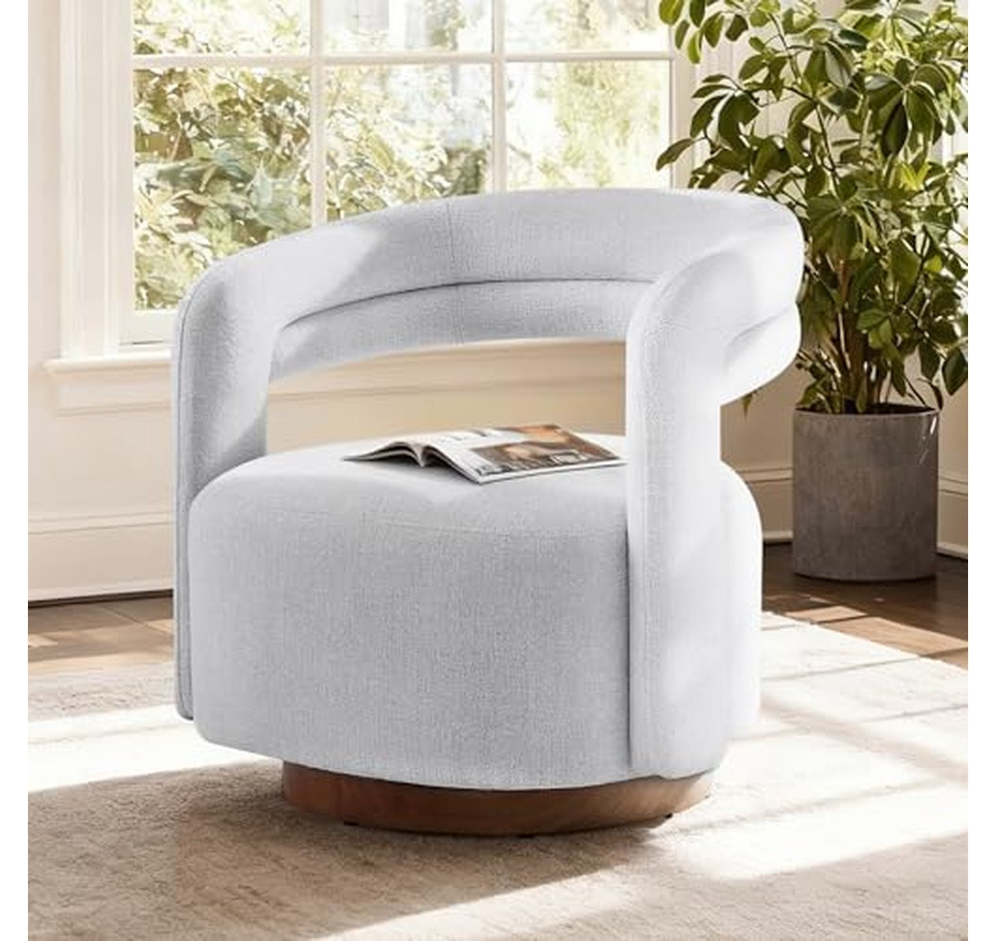 Swivel Upholstered Barrel Accent Chair with Wooden Base