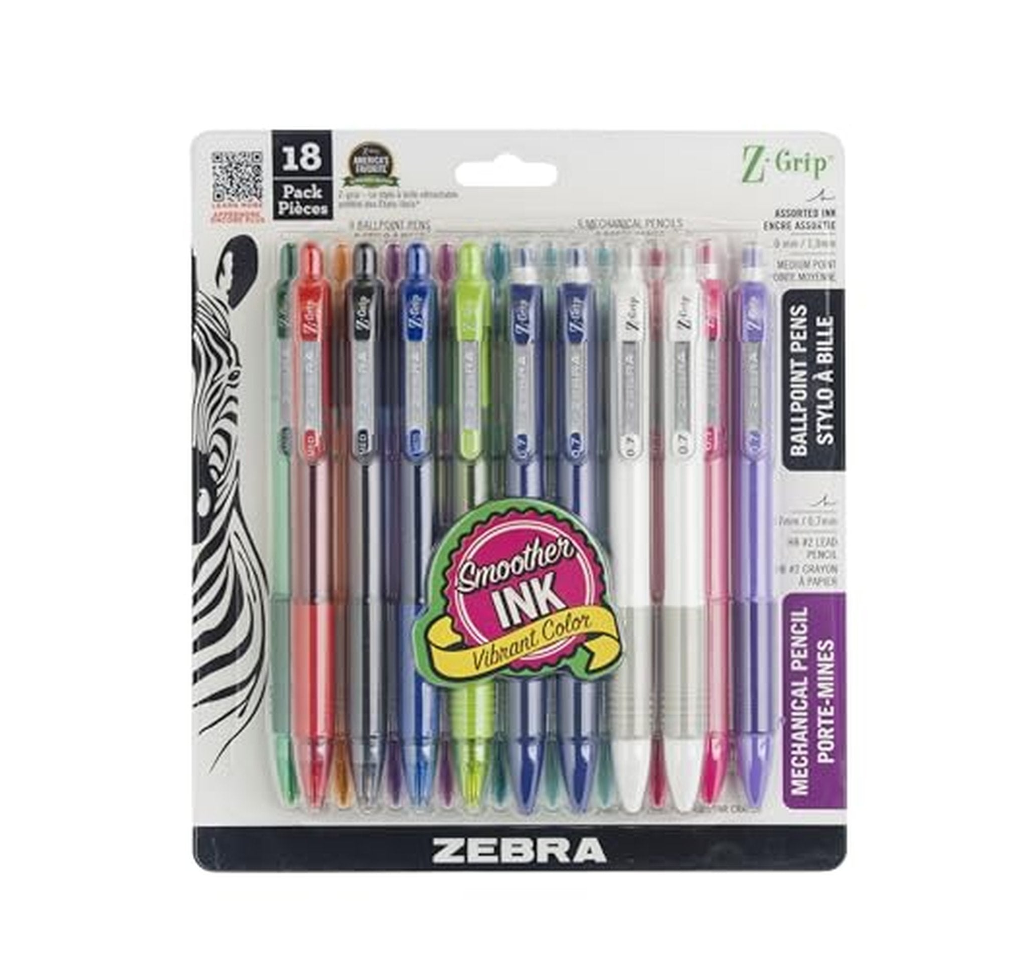 18 Pack Zebra Pen Z-Grip Ballpoint Pens and Pencils