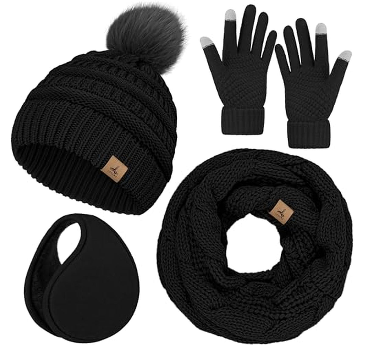 Winter Beanie Hat Scarf Gloves Set with Earmuffs
